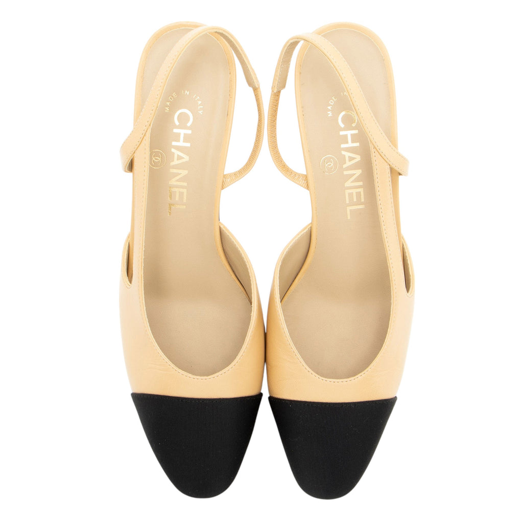 Chanel Leather Grosgrain Cap Toe Pumps - Size 6.5 / 36.5
