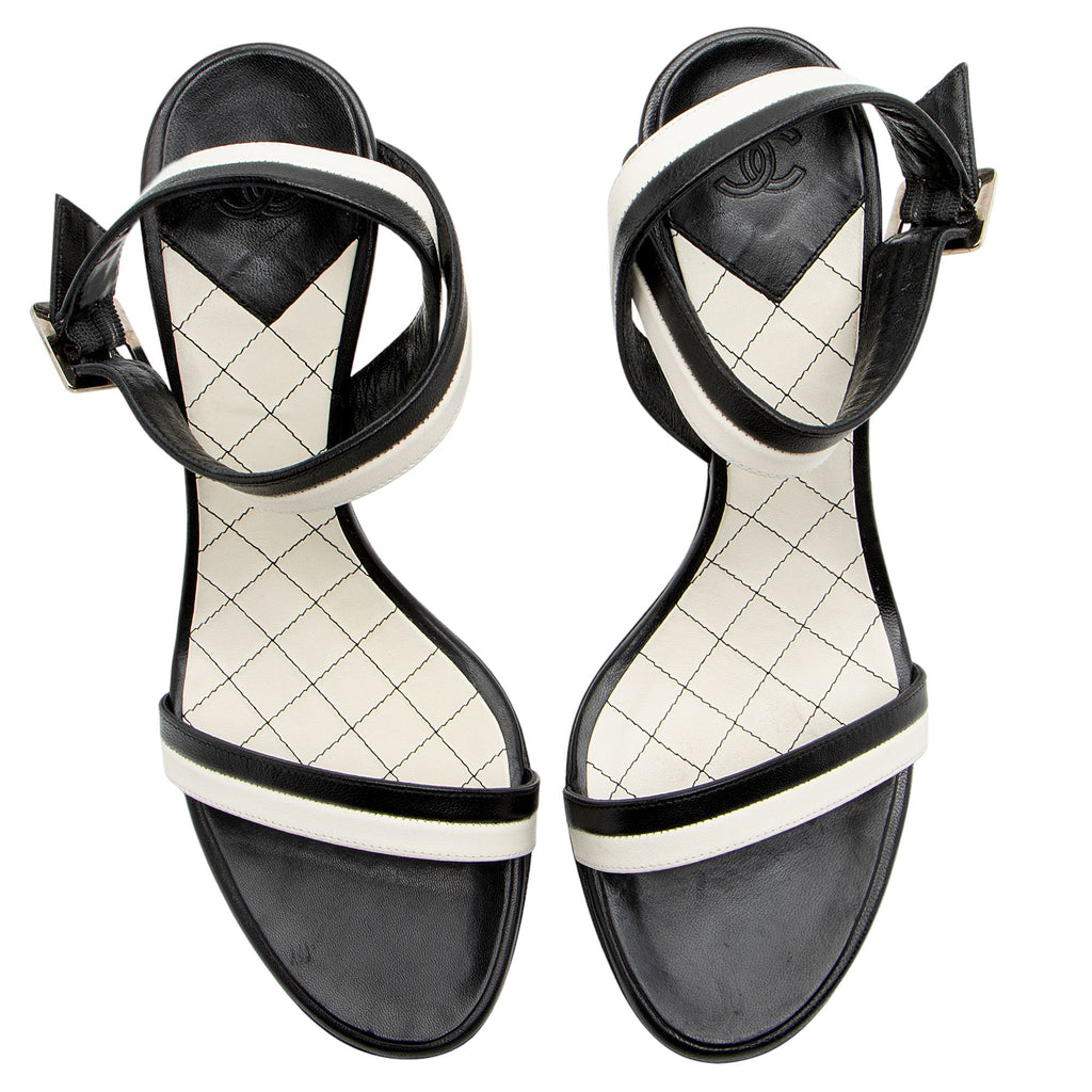 Chanel Bicolor Leather Wrap Sandals - Size 8.5 / 38.5