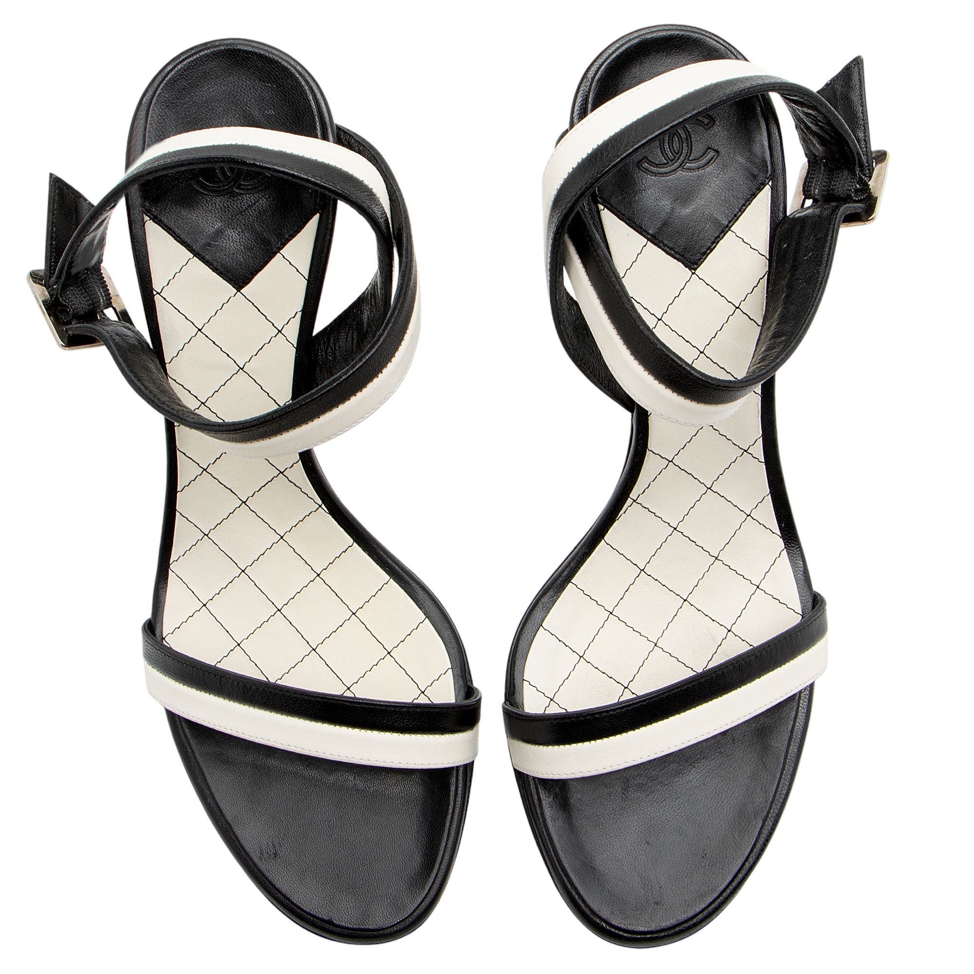 Chanel Bicolor Leather Wrap Sandals - Size 8.5 / 38.5