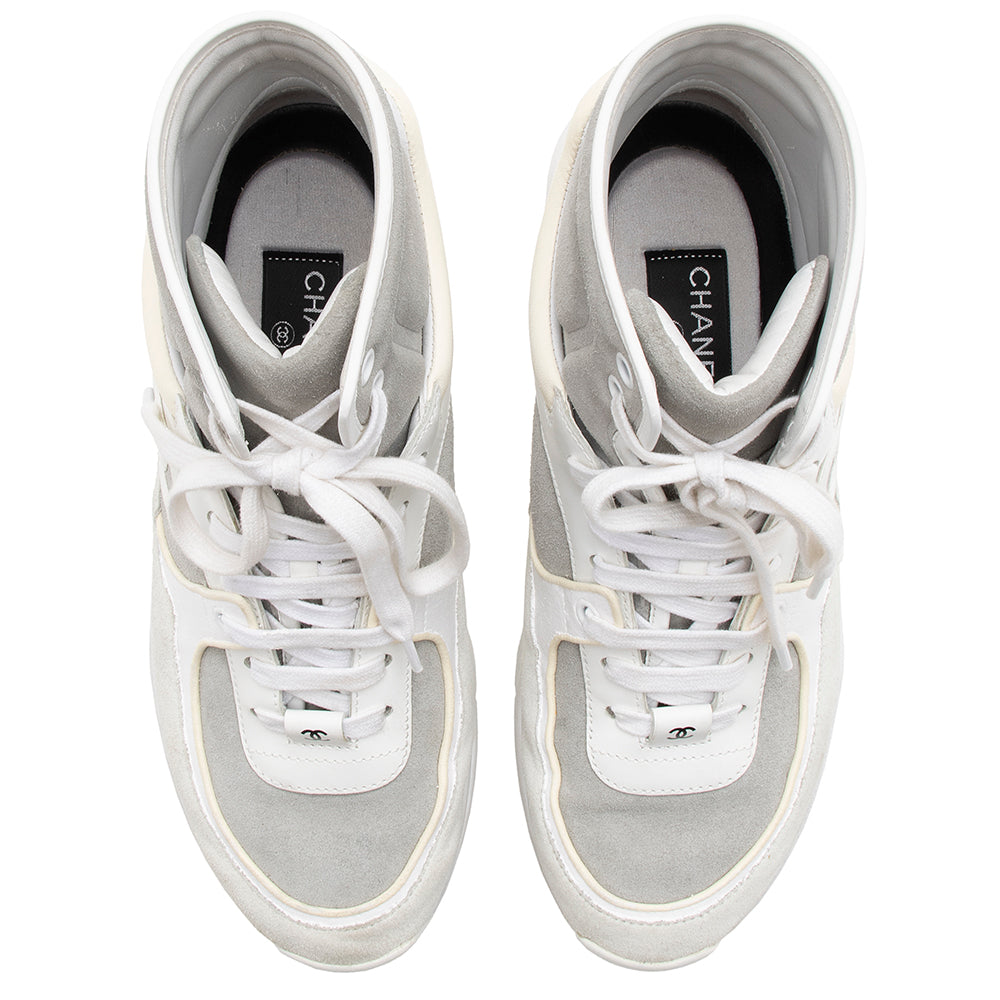 Chanel Leather Suede High Top Trainer Sneakers  - Size 9 / 39 (SHF-16038)