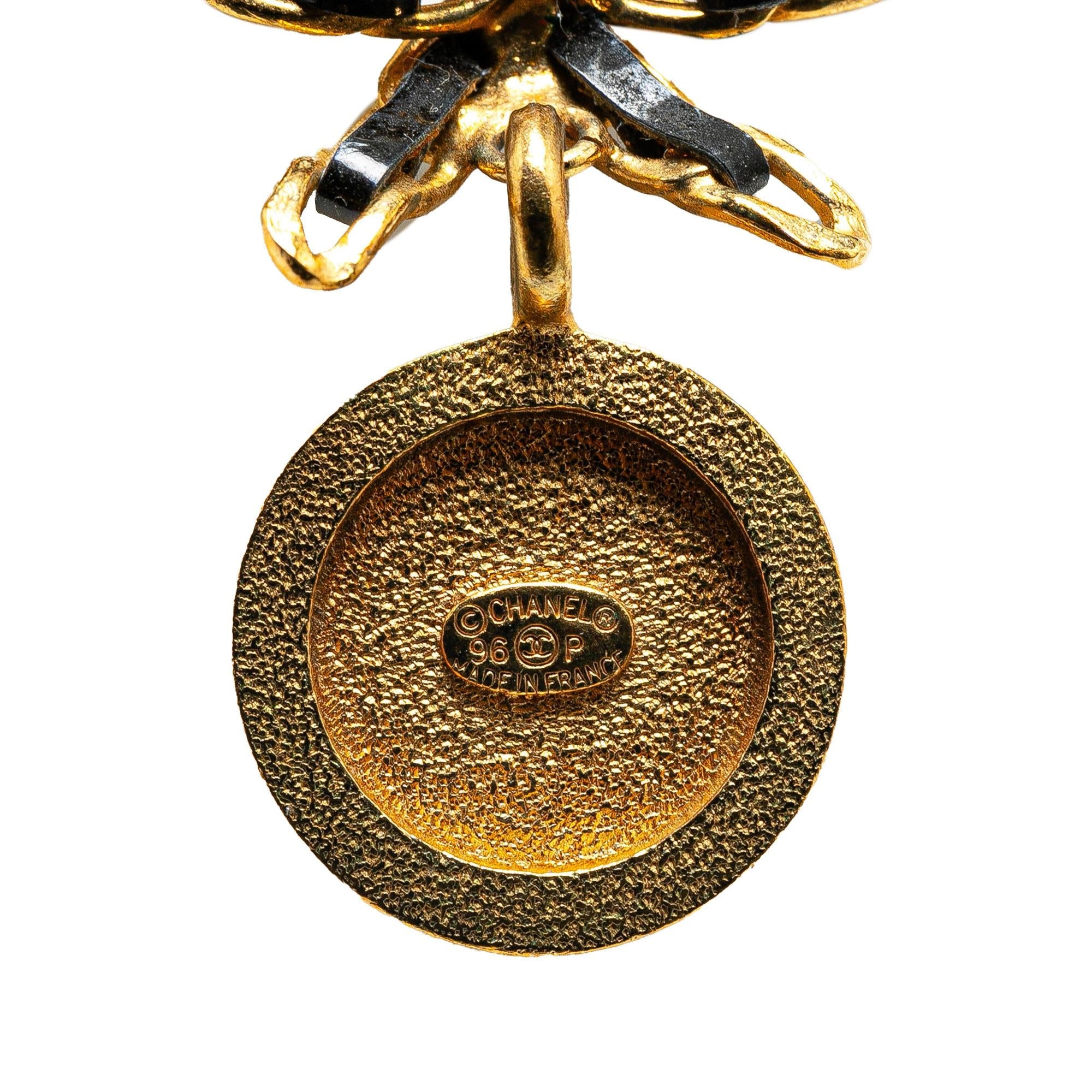 Chanel Leather and Gold Plated Medallion Bow Pendant Necklace