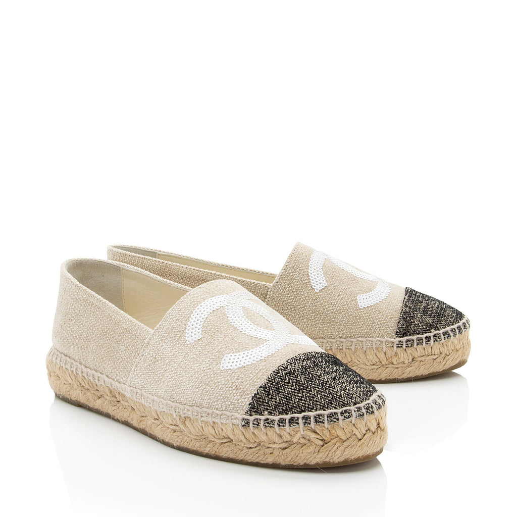 Chanel Linen Sequin CC Espadrilles - Size 6 / 36