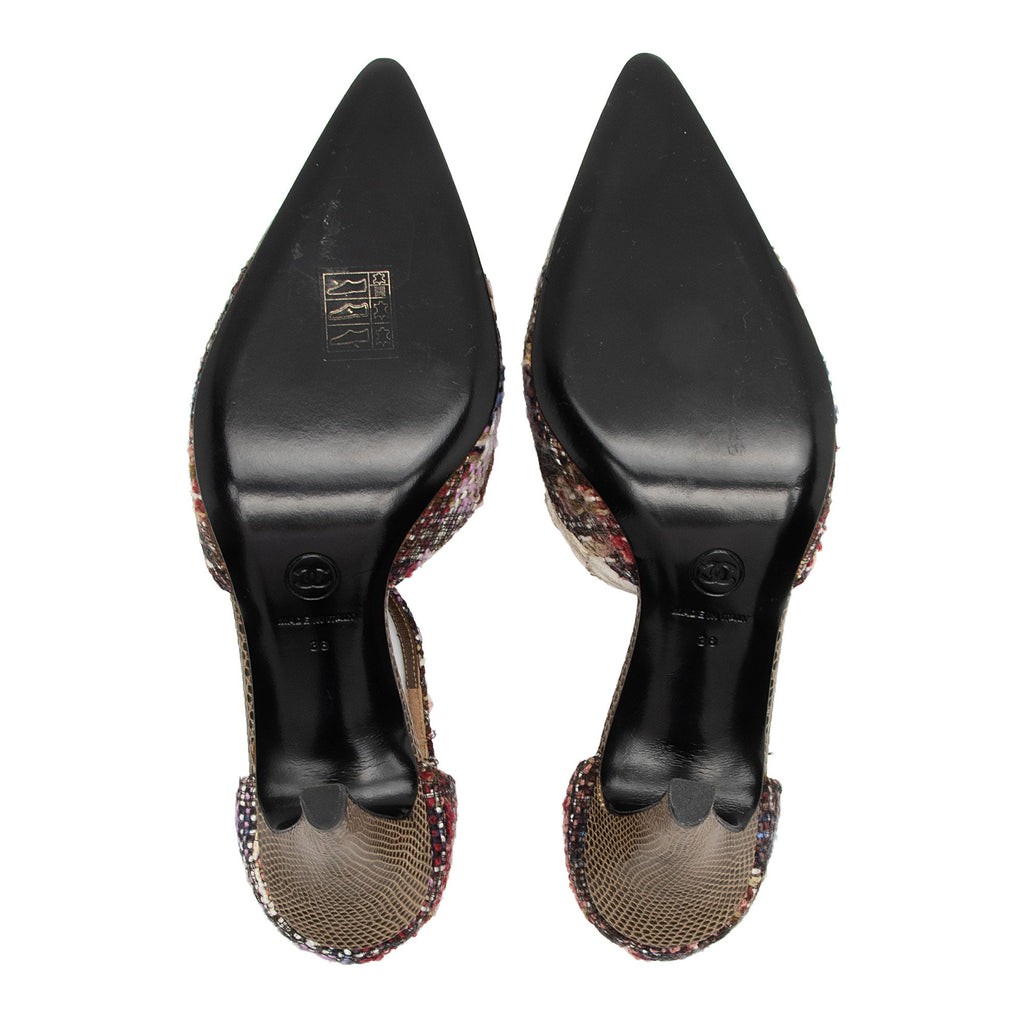 Chanel Lizard Tweed D'Orsay Pumps - Size 8 / 38 (SHF-sa4scJ)