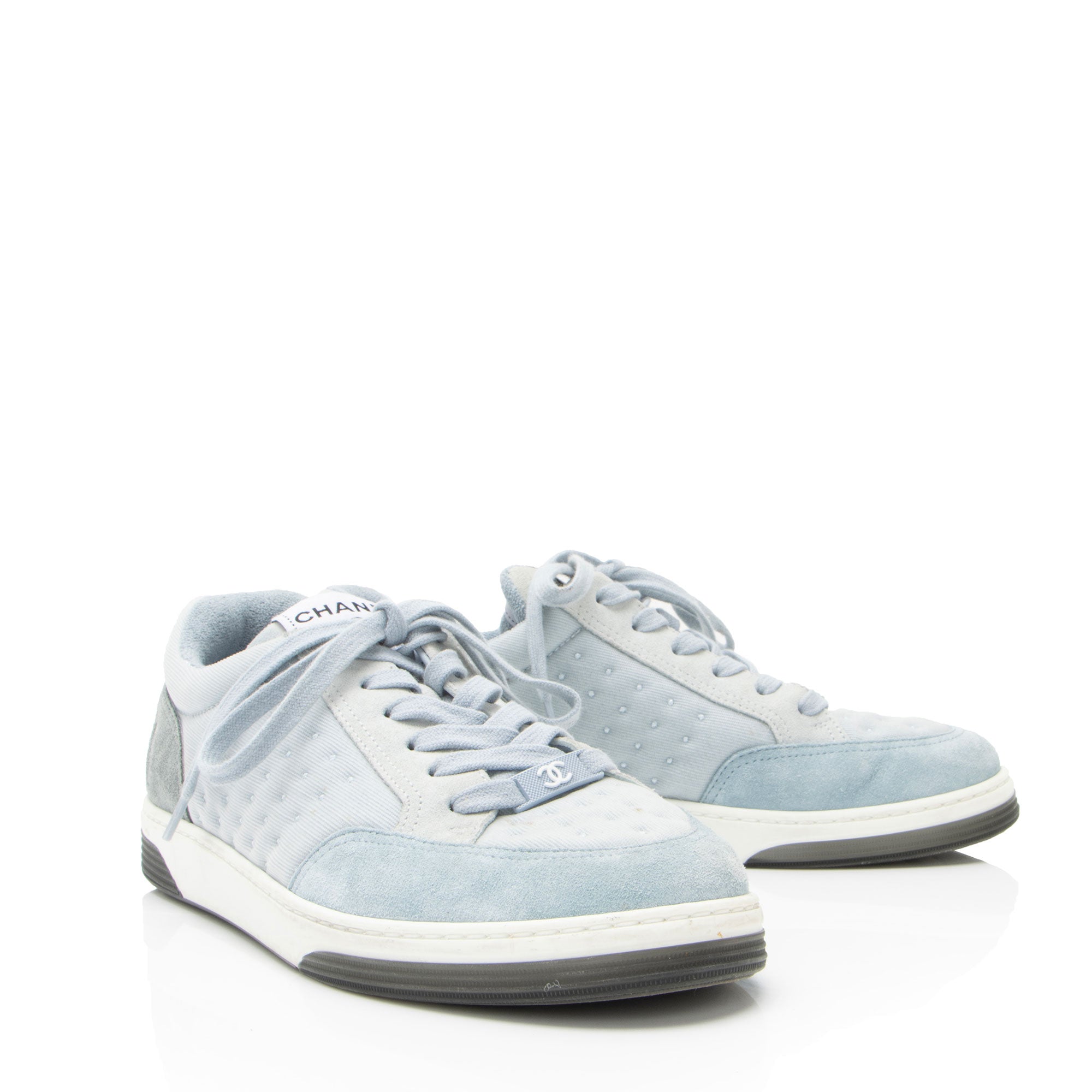 Chanel Suede Studded Logo Sneakers - Size 9.5 / 39.5