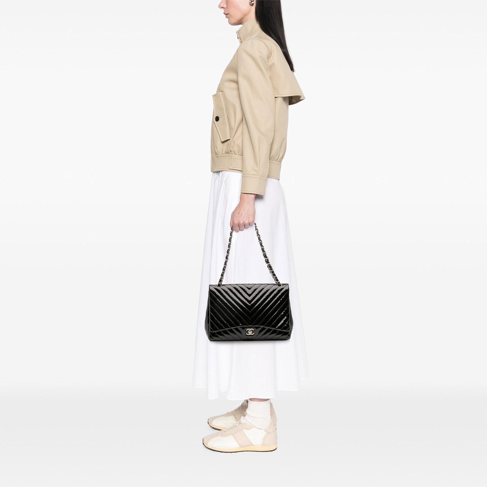 Chanel Maxi Classic Chevron Patent Single Flap
