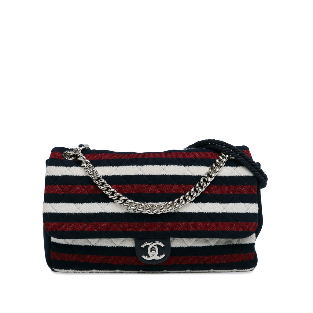Chanel Maxi Multicolor Stripe Jersey Rope Flap