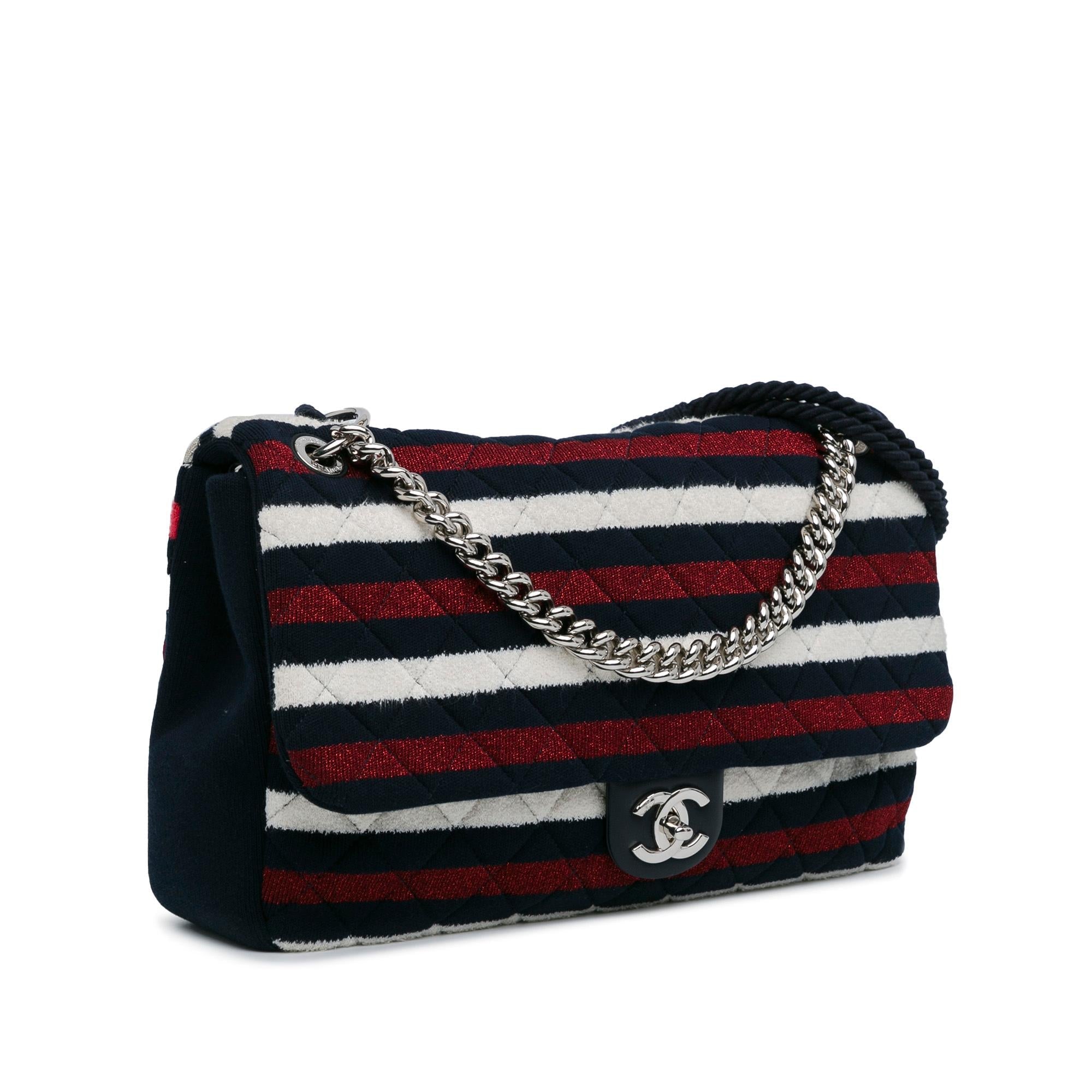 Chanel Maxi Multicolor Stripe Jersey Rope Flap