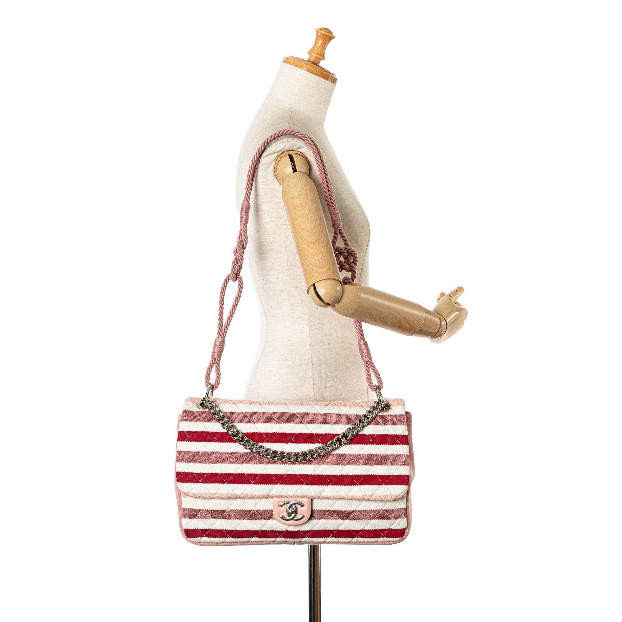 Chanel Maxi Stripe Jersey Felt and Rope Flap (SHG-64cbwe)