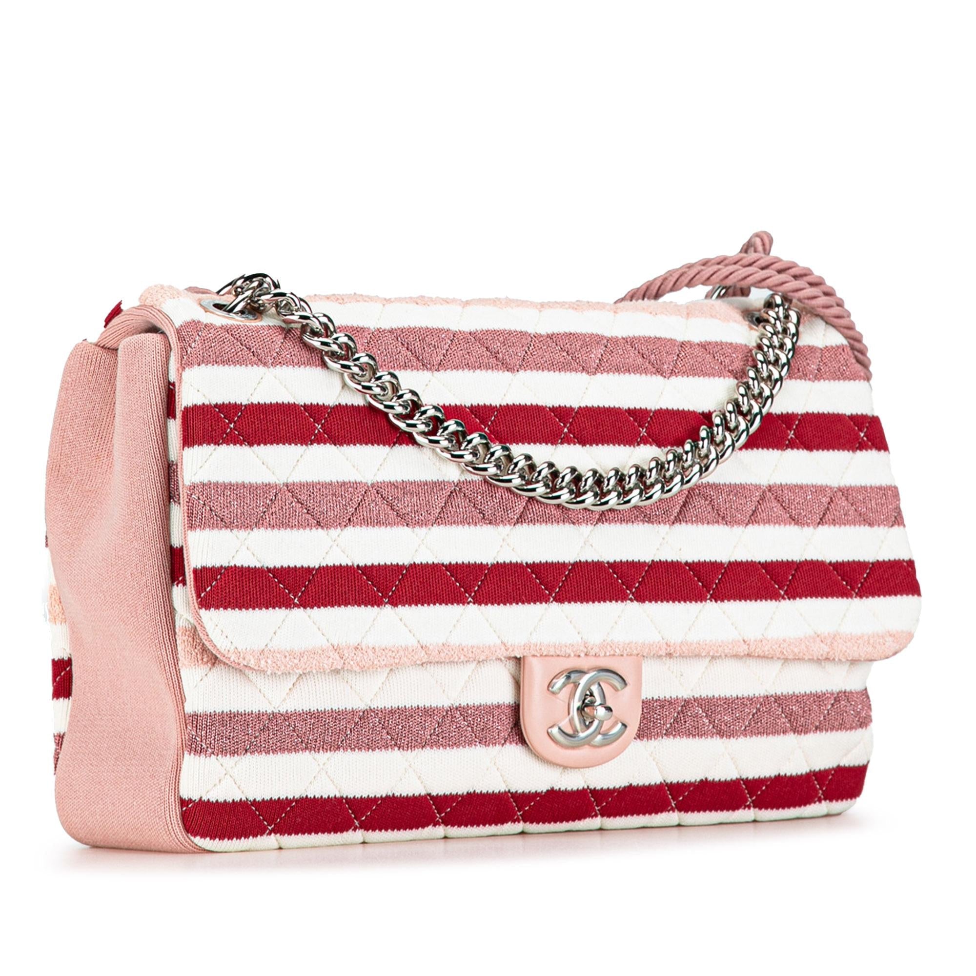 Chanel Maxi Stripe Jersey Felt and Rope Flap (SHG-64cbwe)