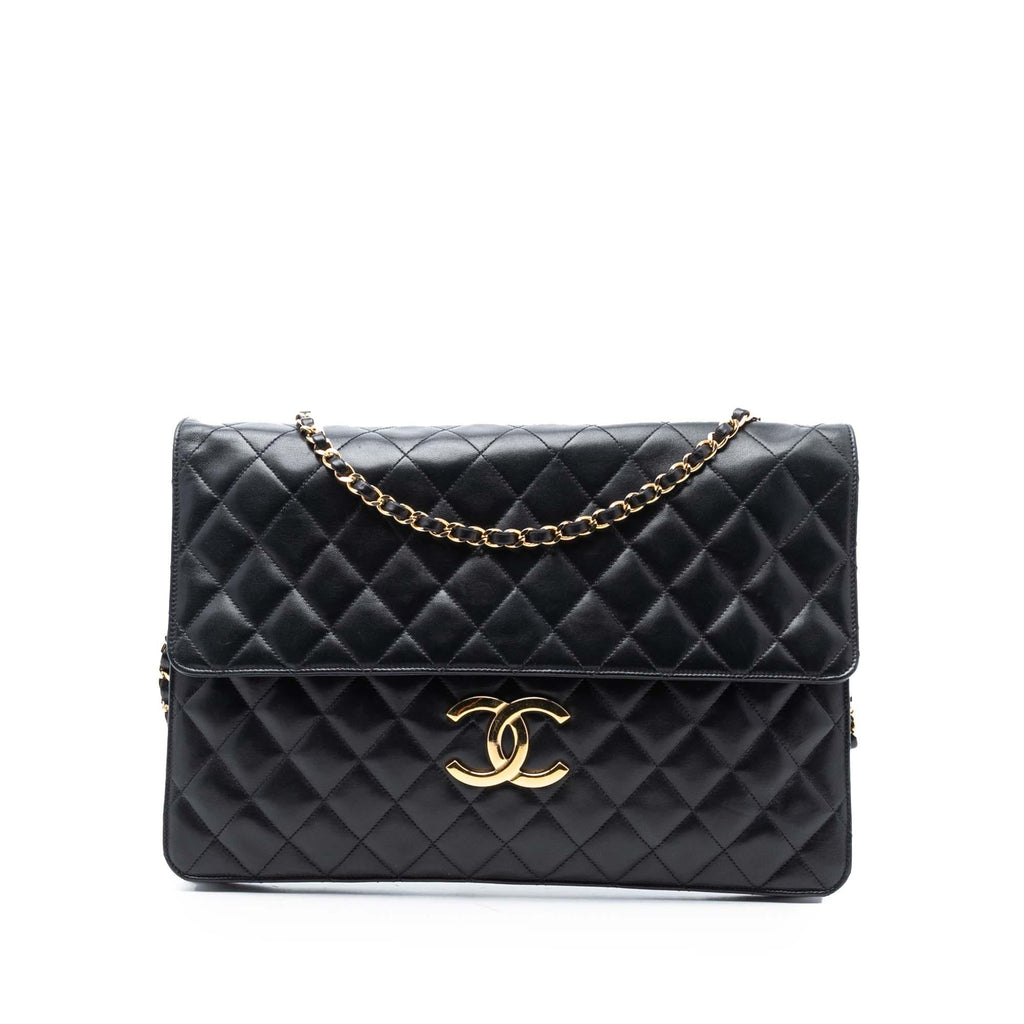 Chanel Maxi XL Quilted Lambskin Clutch with Chain