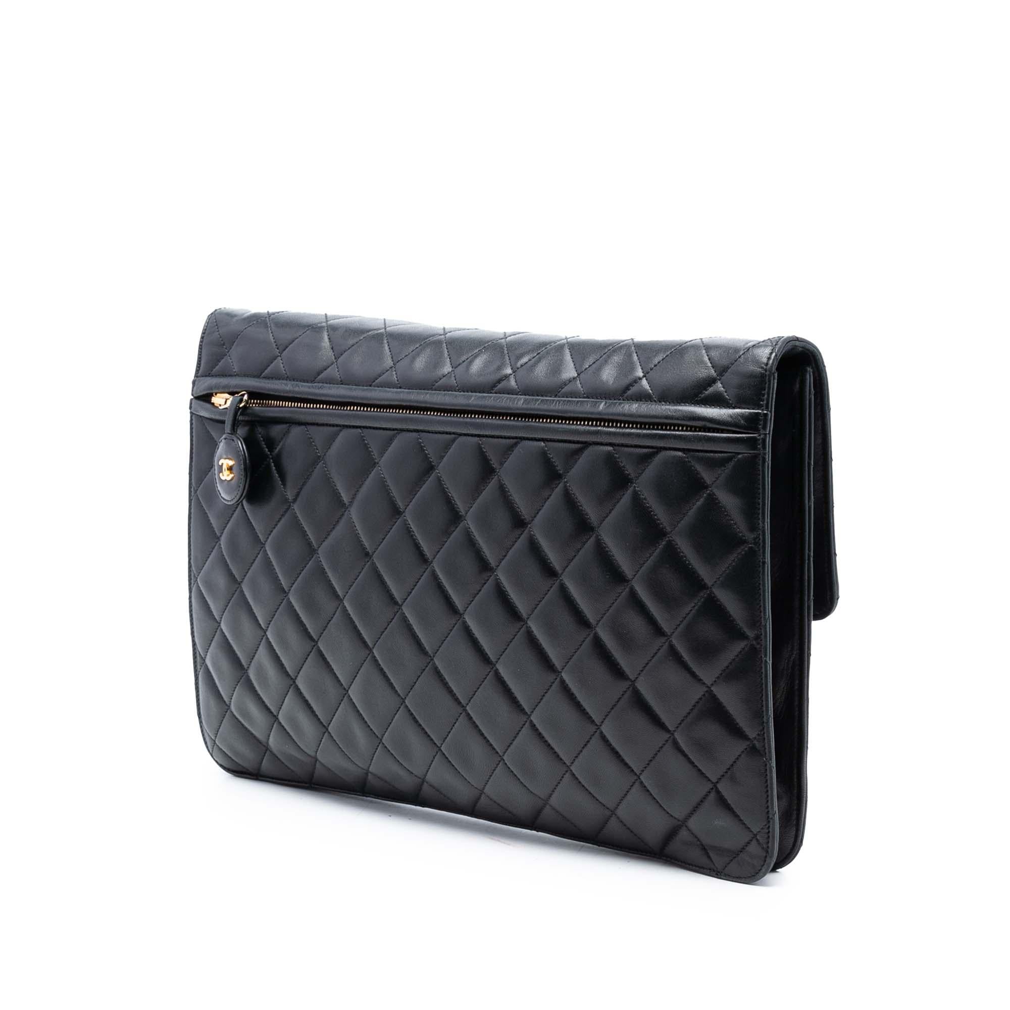 Chanel Maxi XL Quilted Lambskin Clutch with Chain
