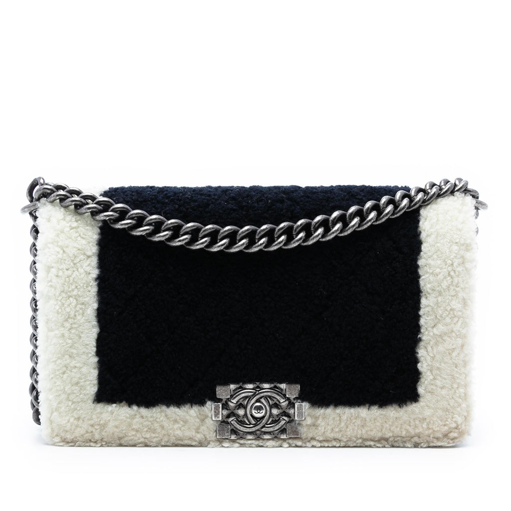 Chanel Medium Bicolor Shearling Boy Flap