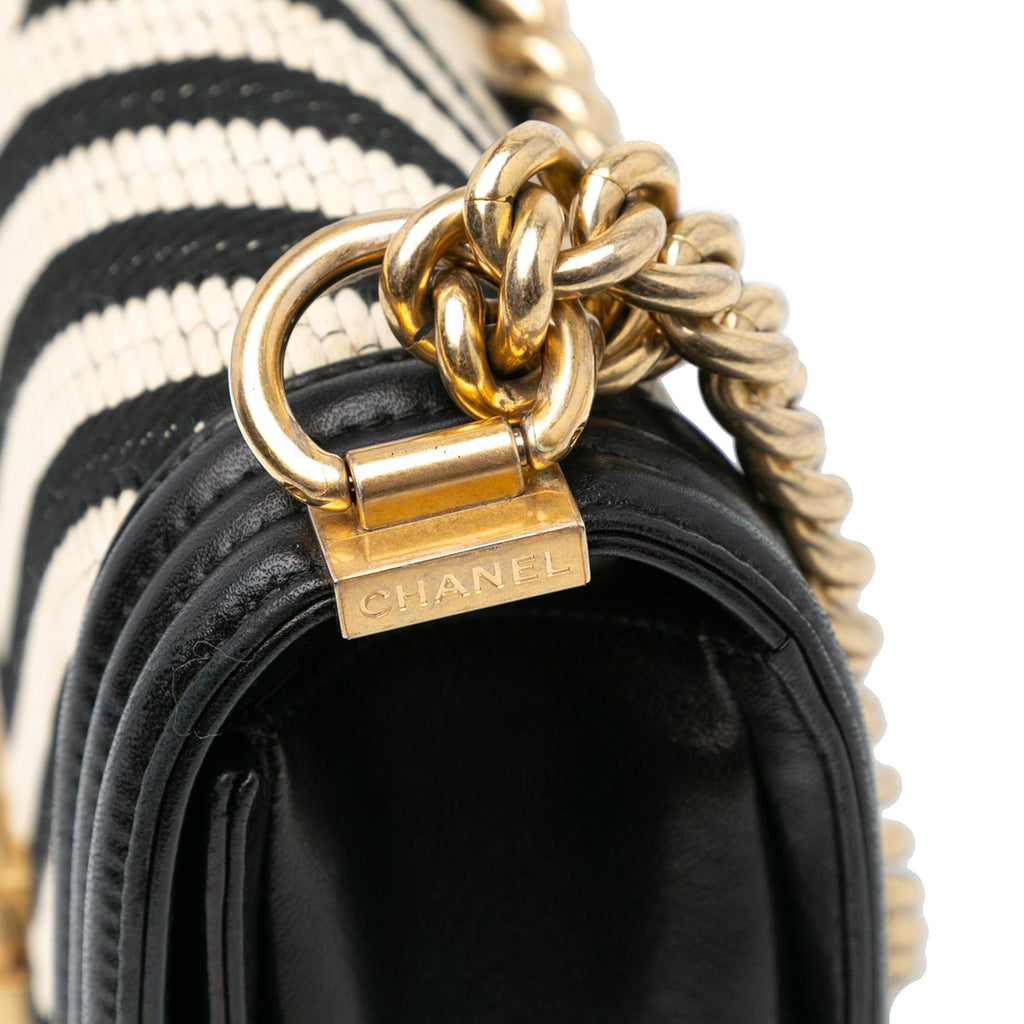Chanel Medium Braided Chevron Cotton and Lambskin Boy Flap