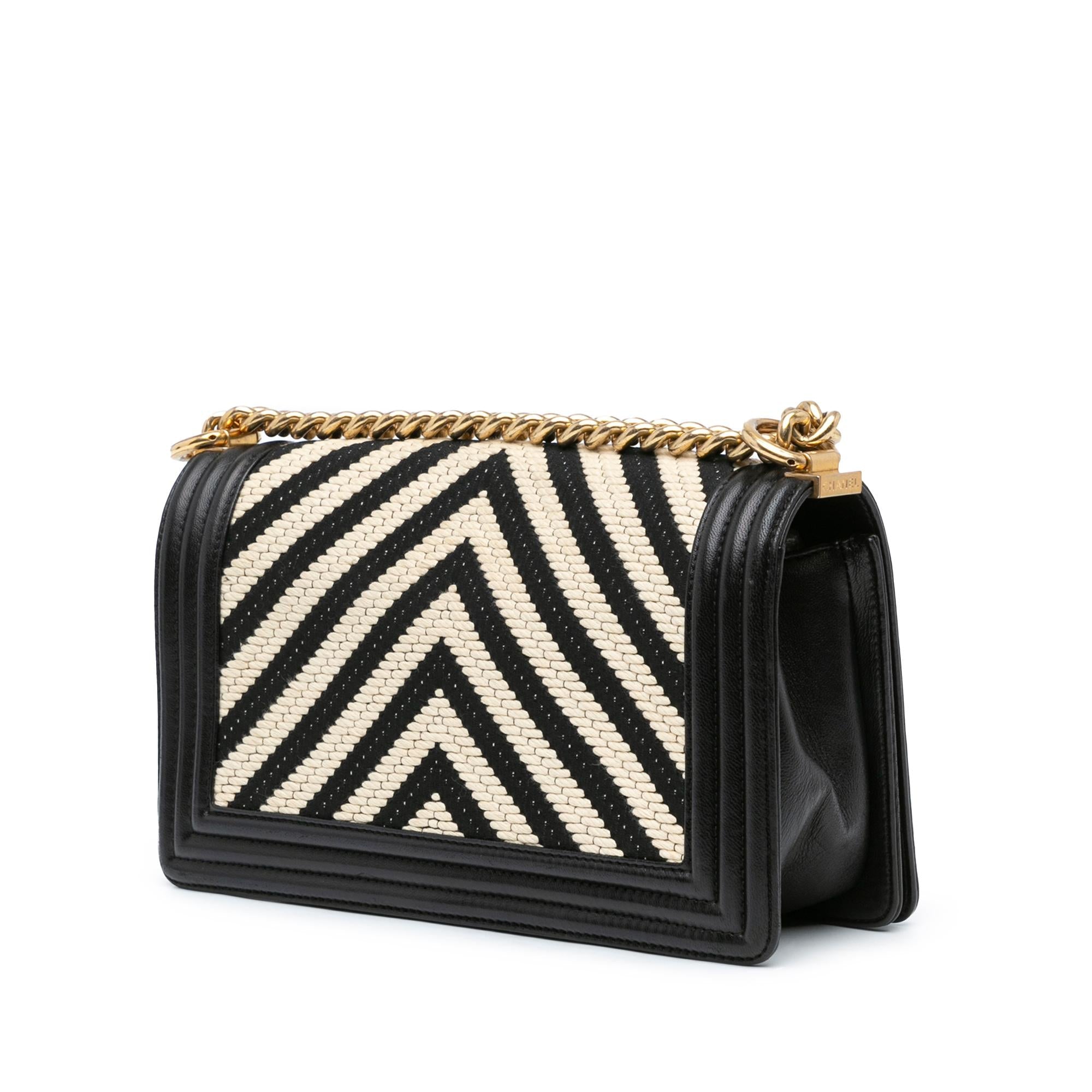 Chanel Medium Braided Chevron Cotton and Lambskin Boy Flap