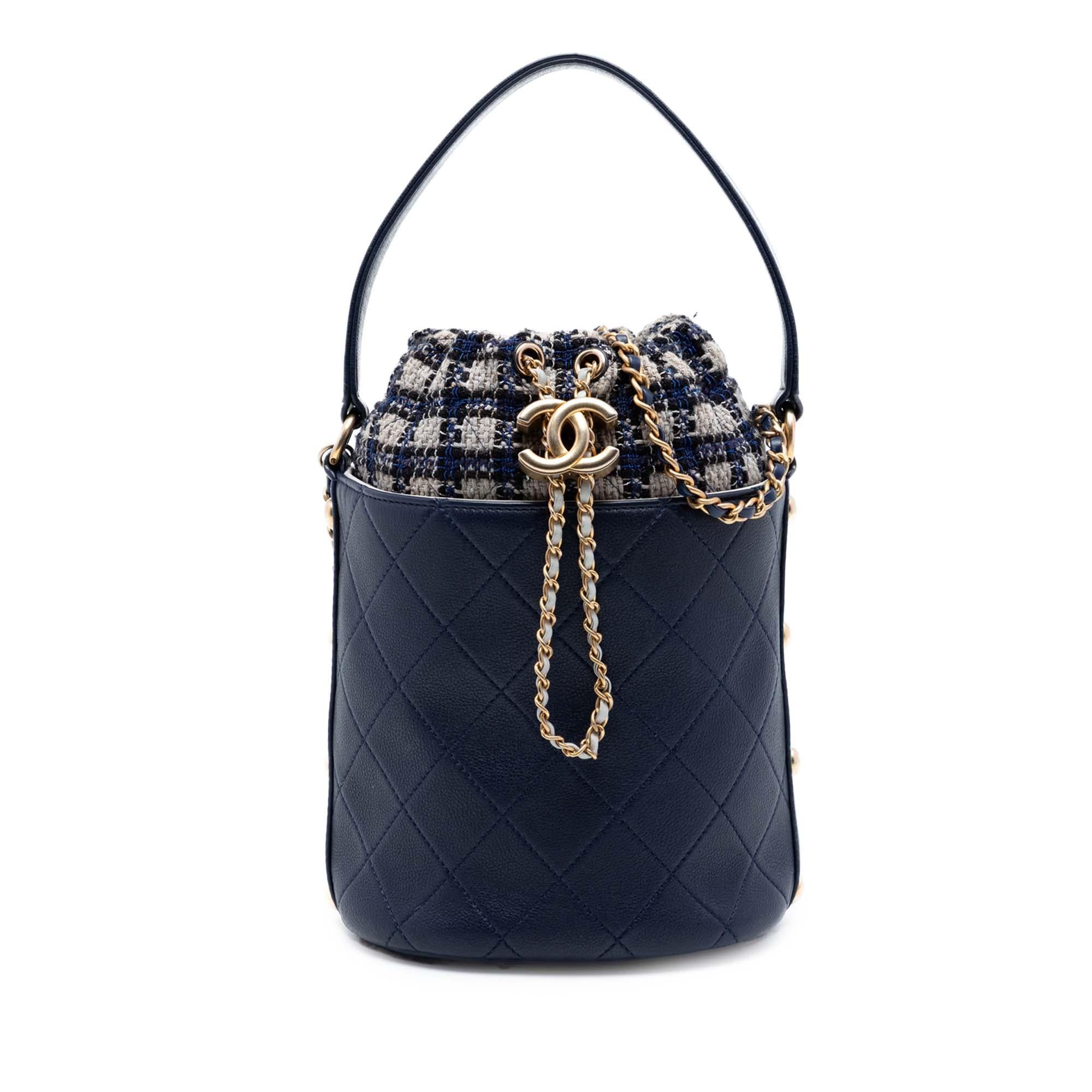 Chanel Medium CC Calfskin and Tweed Drawstring Bucket Bag