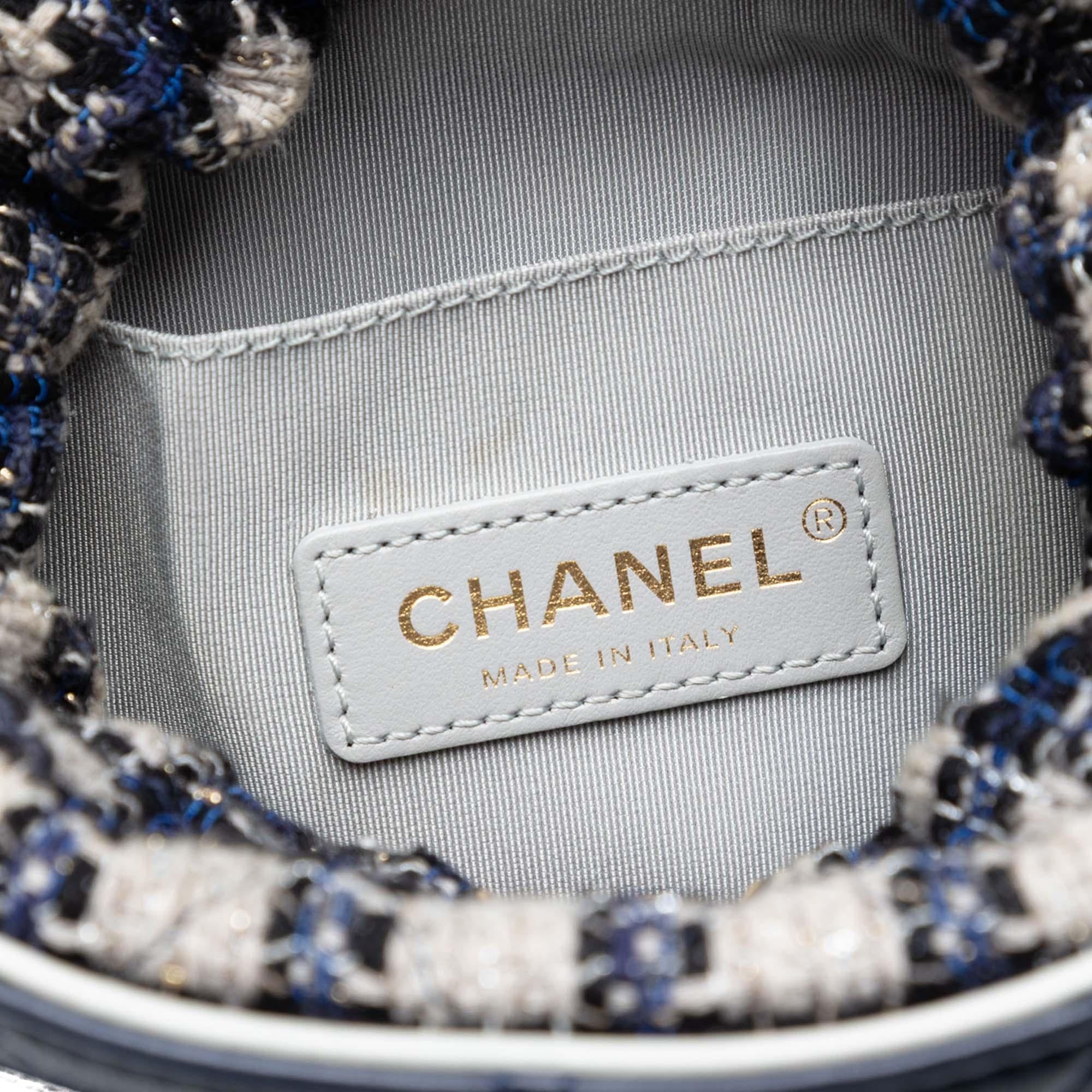 Chanel Medium CC Calfskin and Tweed Drawstring Bucket Bag