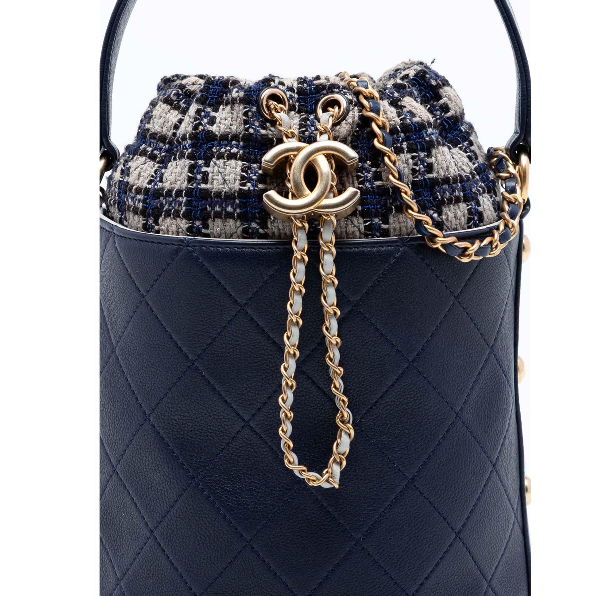 Chanel Medium CC Calfskin and Tweed Drawstring Bucket Bag