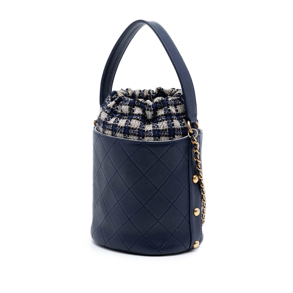 Chanel Medium CC Calfskin and Tweed Drawstring Bucket Bag