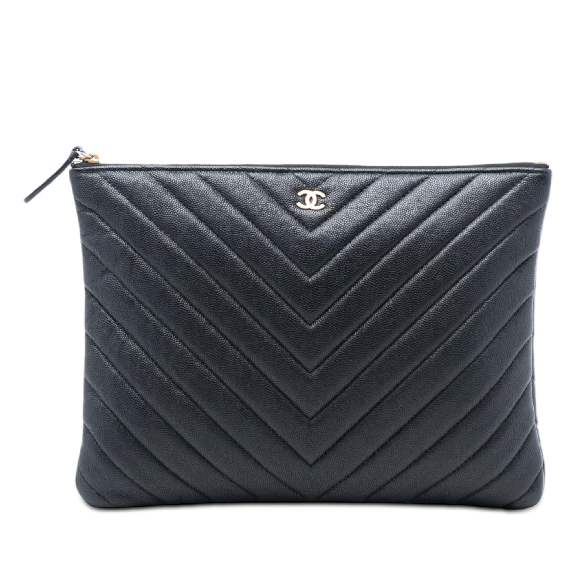 Chanel Medium CC Chevron Caviar O Case Clutch