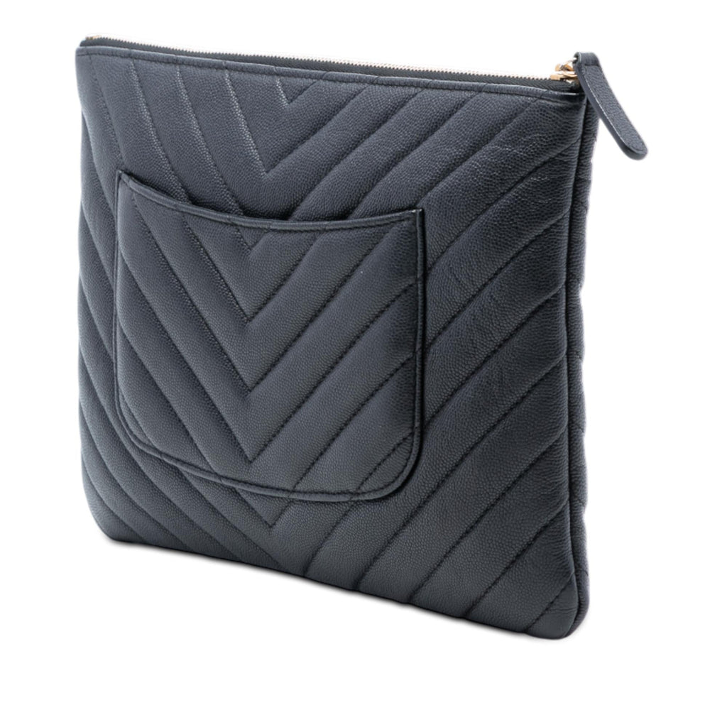 Chanel Medium CC Chevron Caviar O Case Clutch