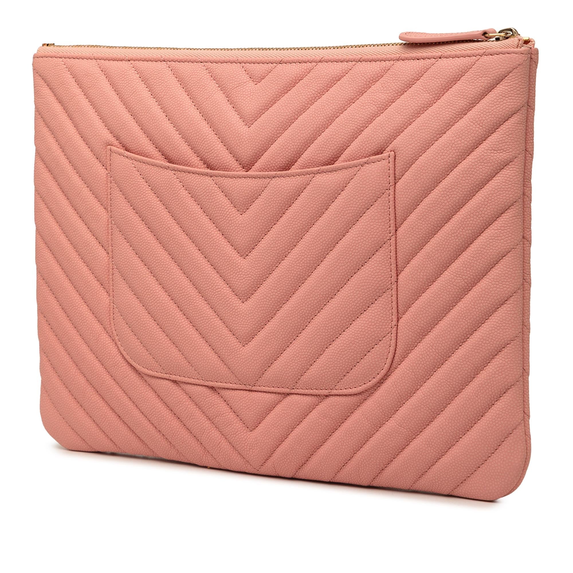 Chanel Medium CC Chevron Caviar O Case Clutch