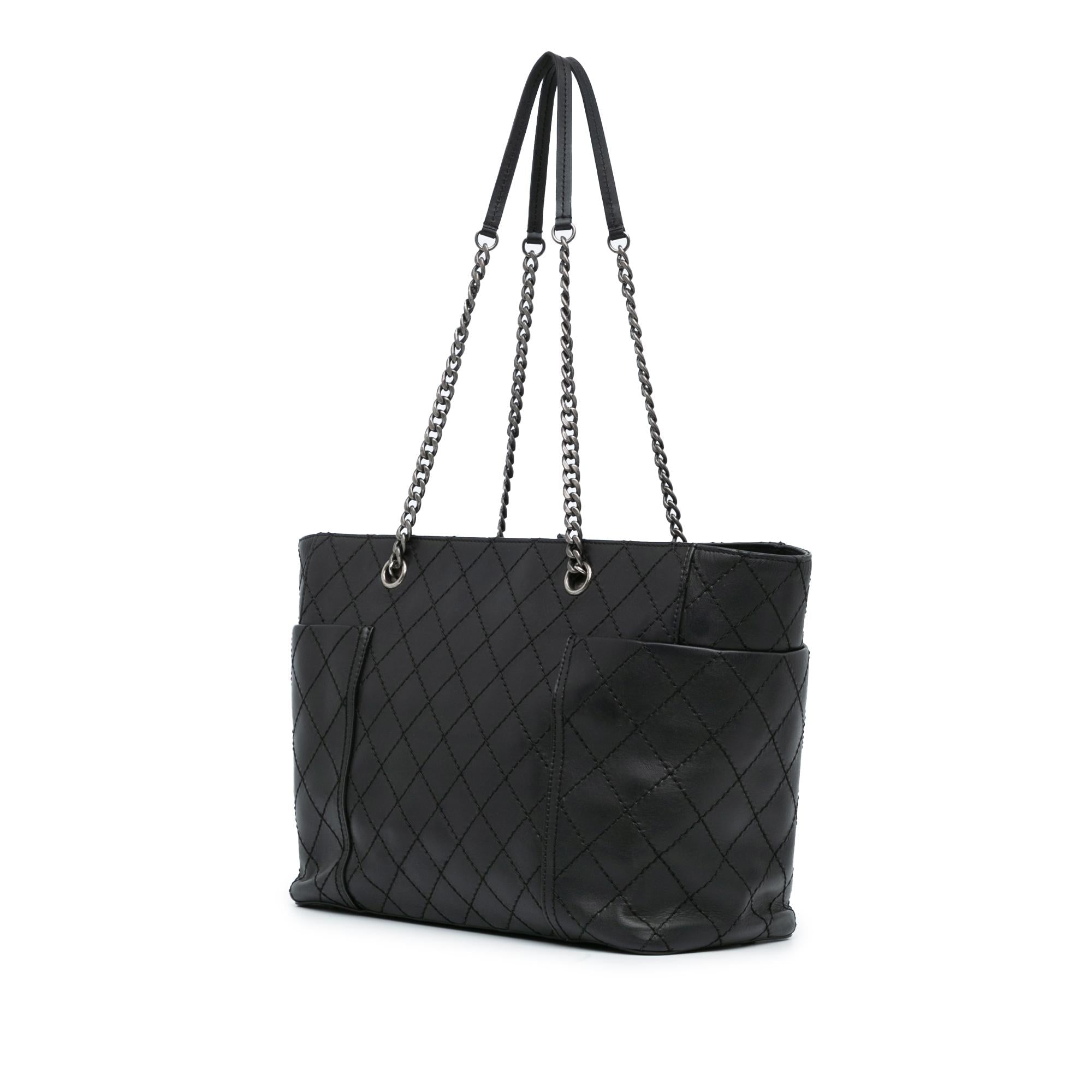 Chanel Medium CC Stitched Calfskin Pocket Zipped Chain Tote