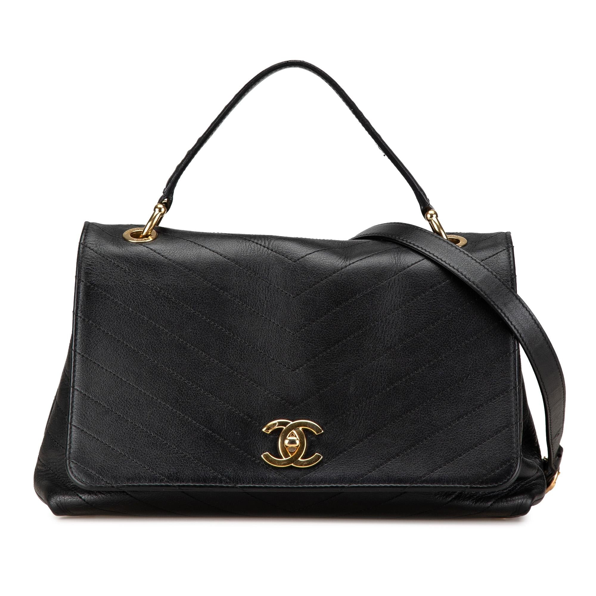 Chanel Medium Chevron Calfskin Elaphe Stitched Chic Top Handle Flap