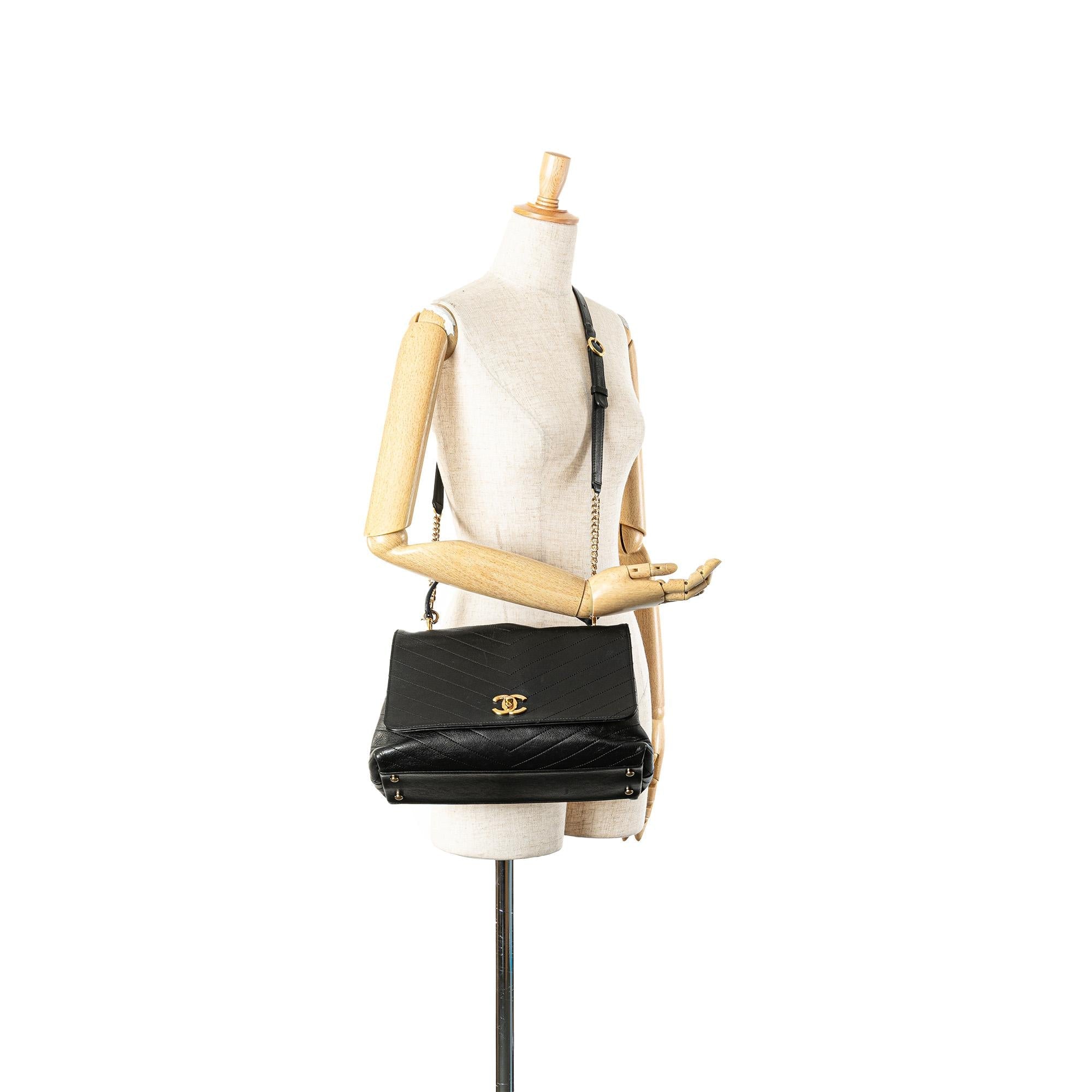 Chanel Medium Chevron Calfskin Elaphe Stitched Chic Top Handle Flap