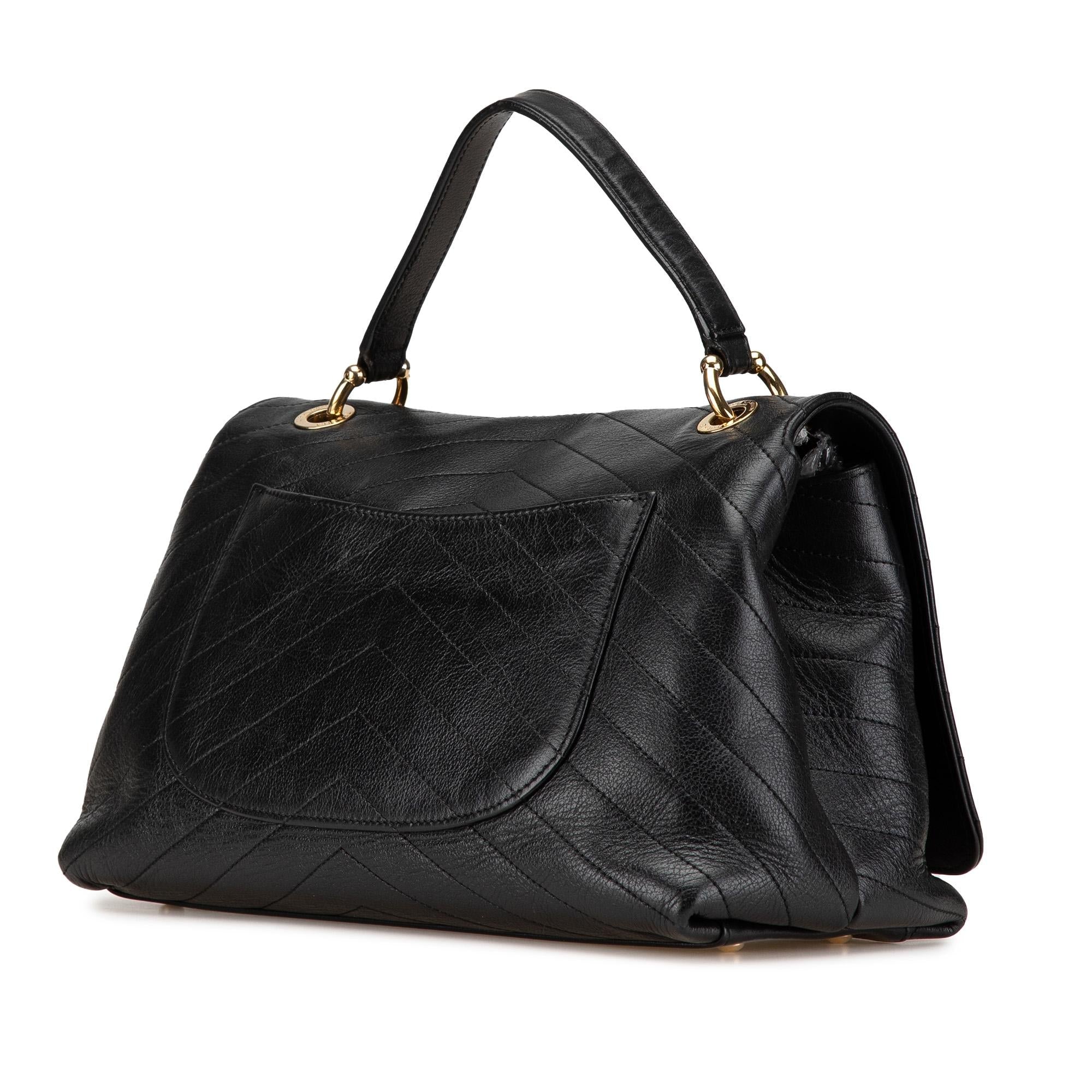 Chanel Medium Chevron Calfskin Elaphe Stitched Chic Top Handle Flap