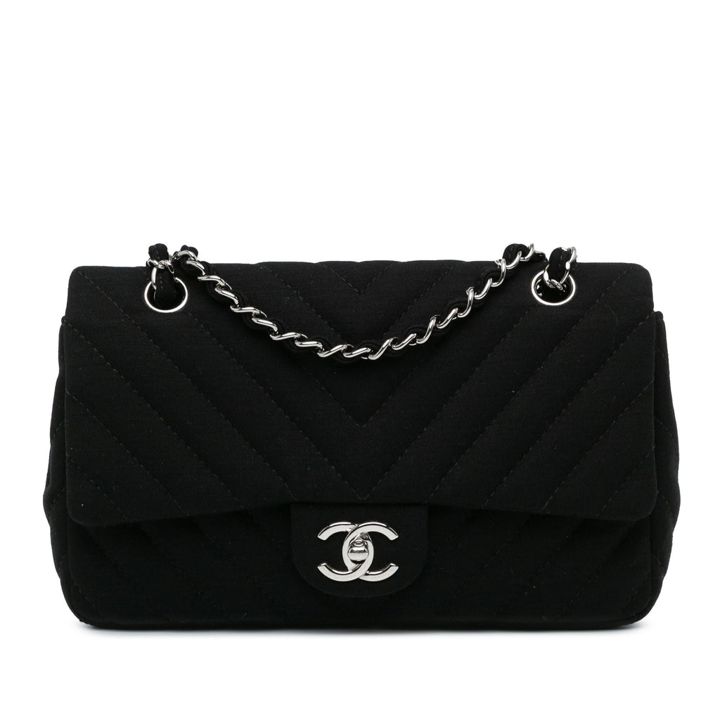 Chanel Medium Chevron Quilted Jersey Single Flap (SHG-ZhE9Mo)