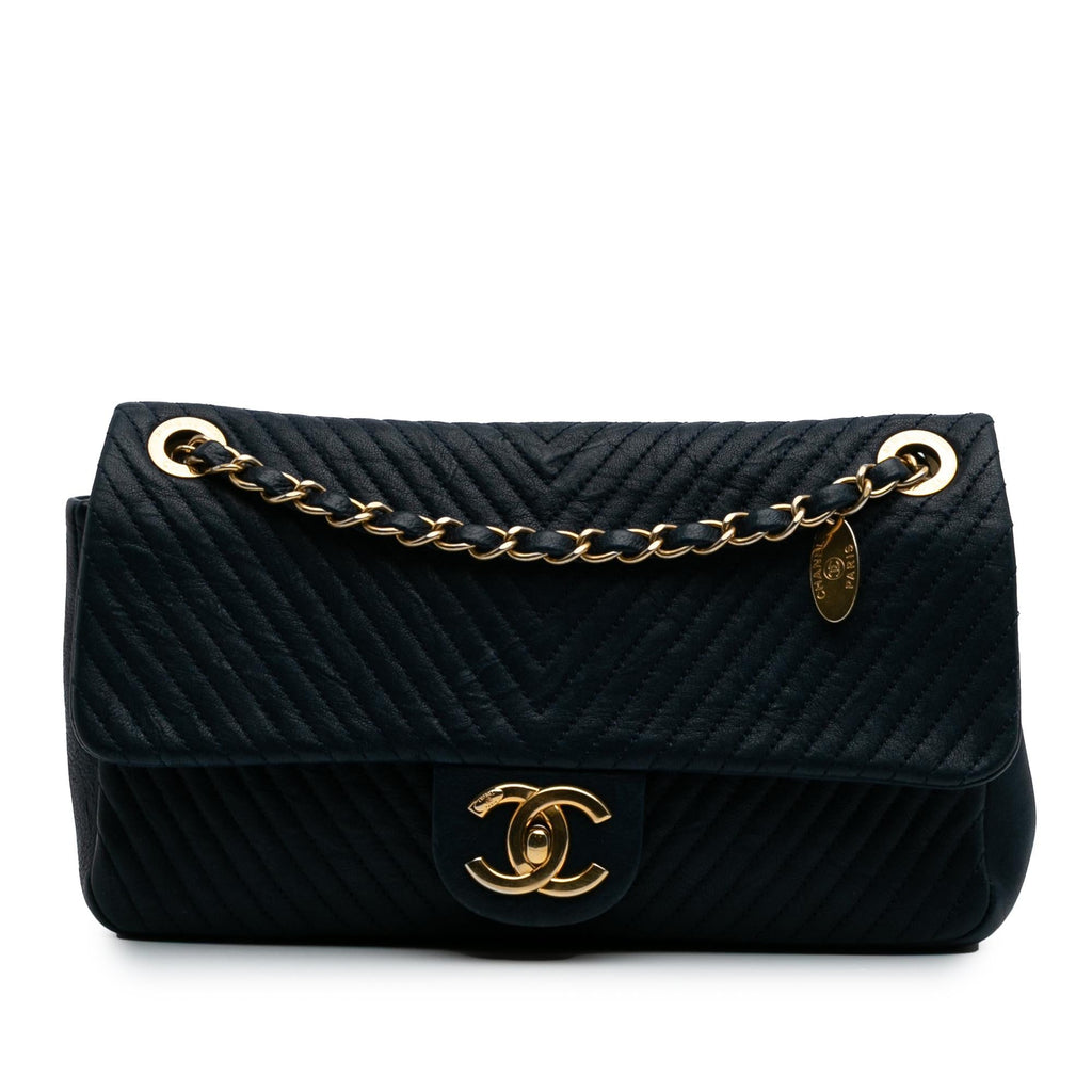 Chanel Medium Chevron Wrinkled Calfskin Medallion Charm Flap