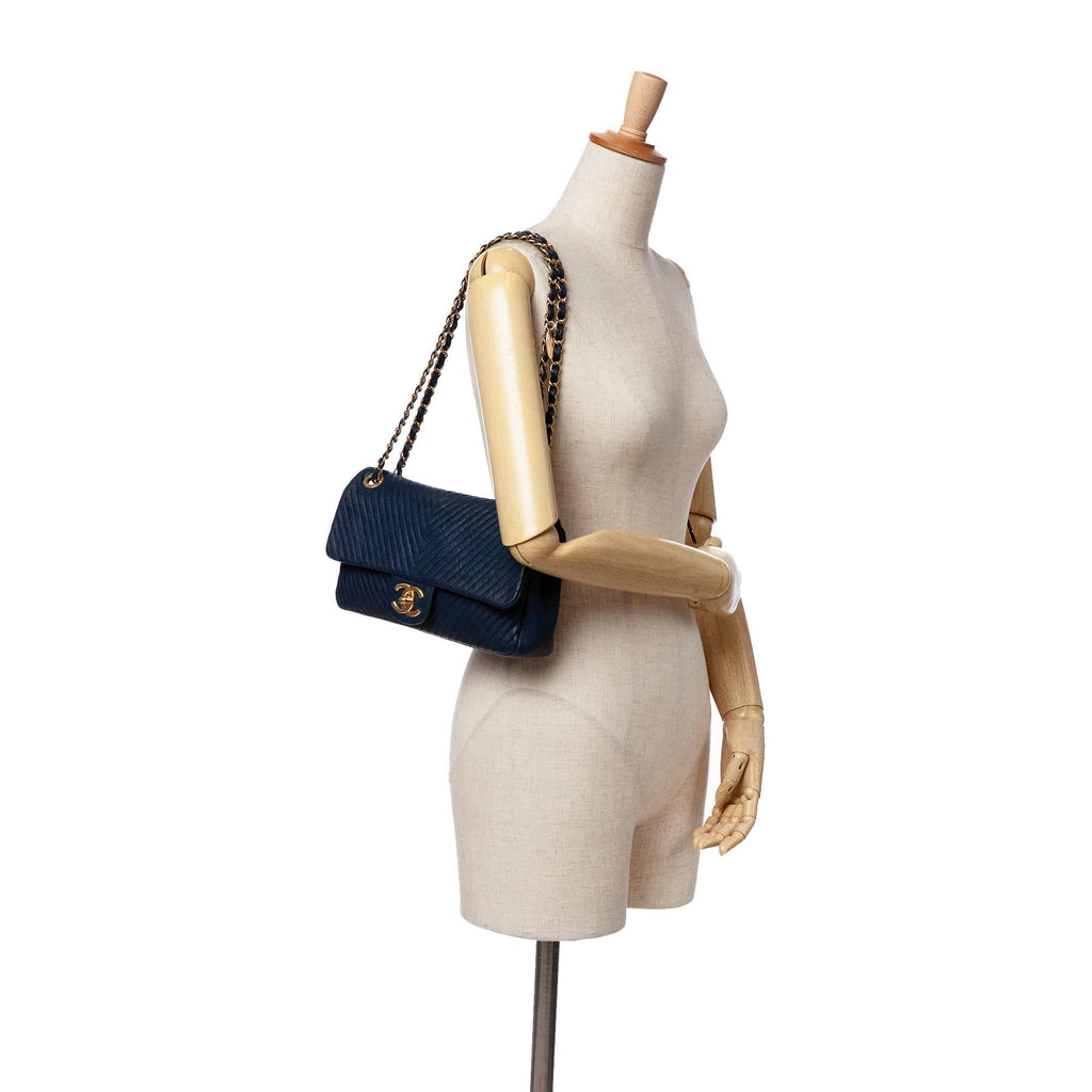 Chanel Medium Chevron Wrinkled Calfskin Medallion Charm Flap