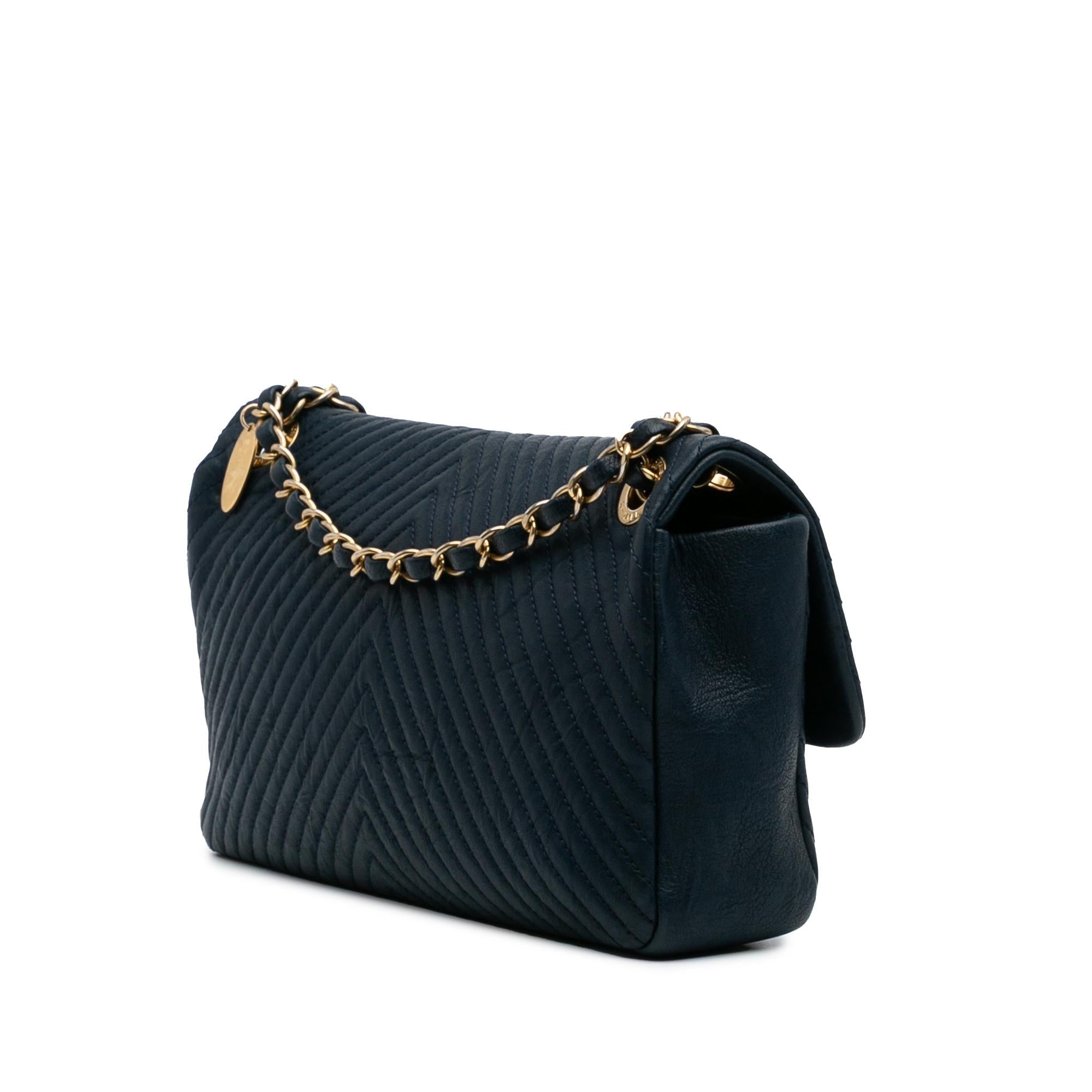 Chanel Medium Chevron Wrinkled Calfskin Medallion Charm Flap