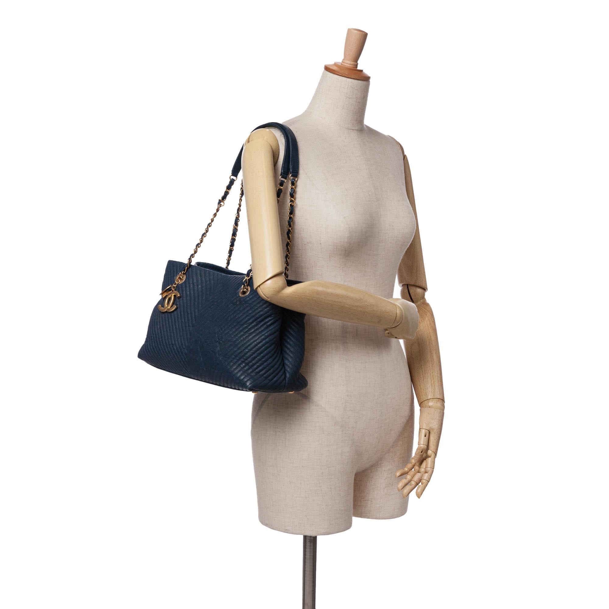 Chanel Medium Chevron Wrinkled Calfskin Medallion Charm Tote