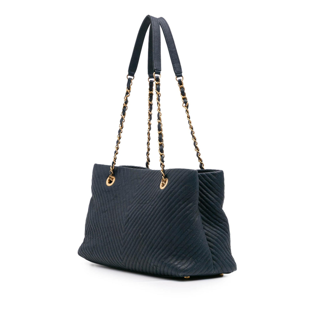 Chanel Medium Chevron Wrinkled Calfskin Medallion Charm Tote
