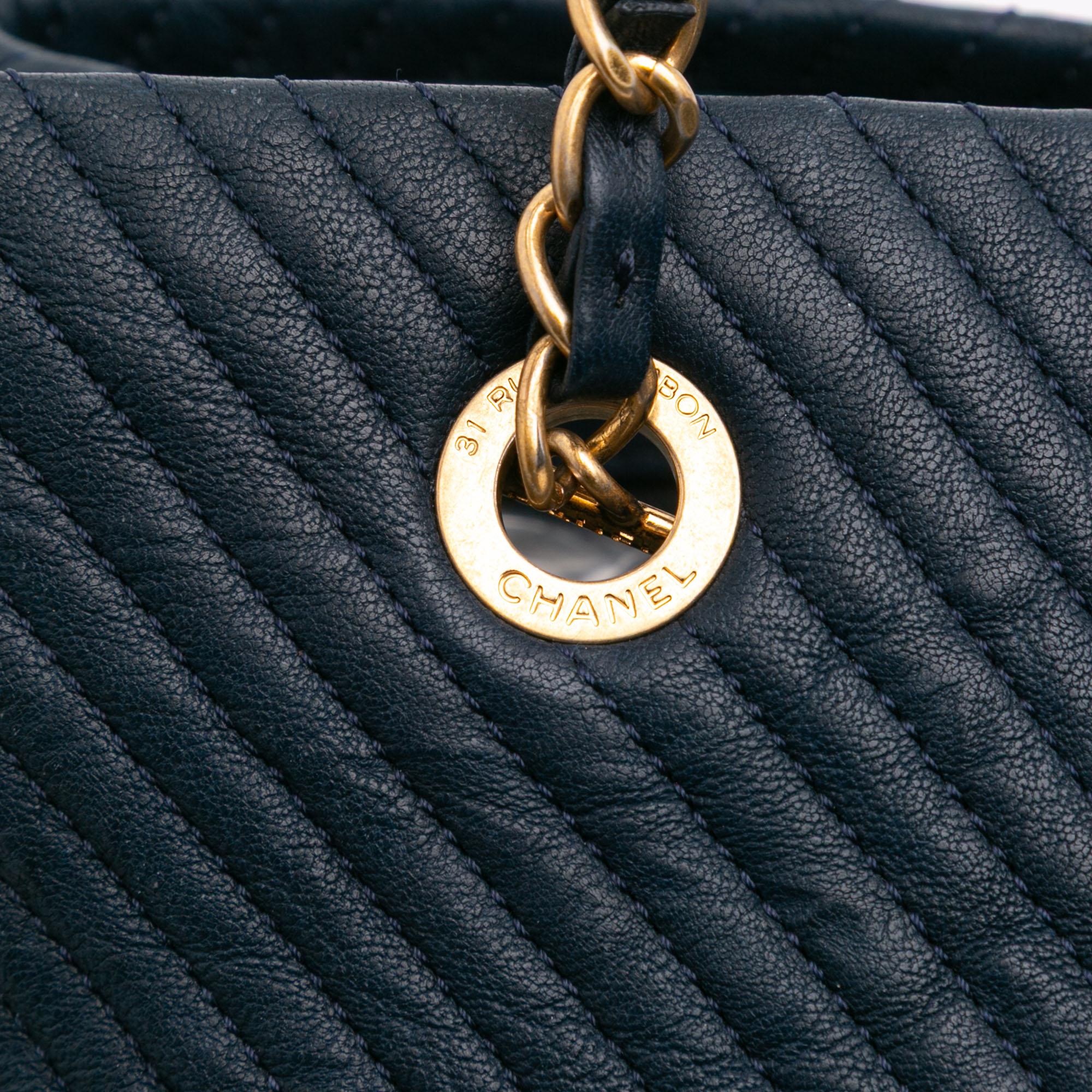 Chanel Medium Chevron Wrinkled Calfskin Medallion Charm Tote