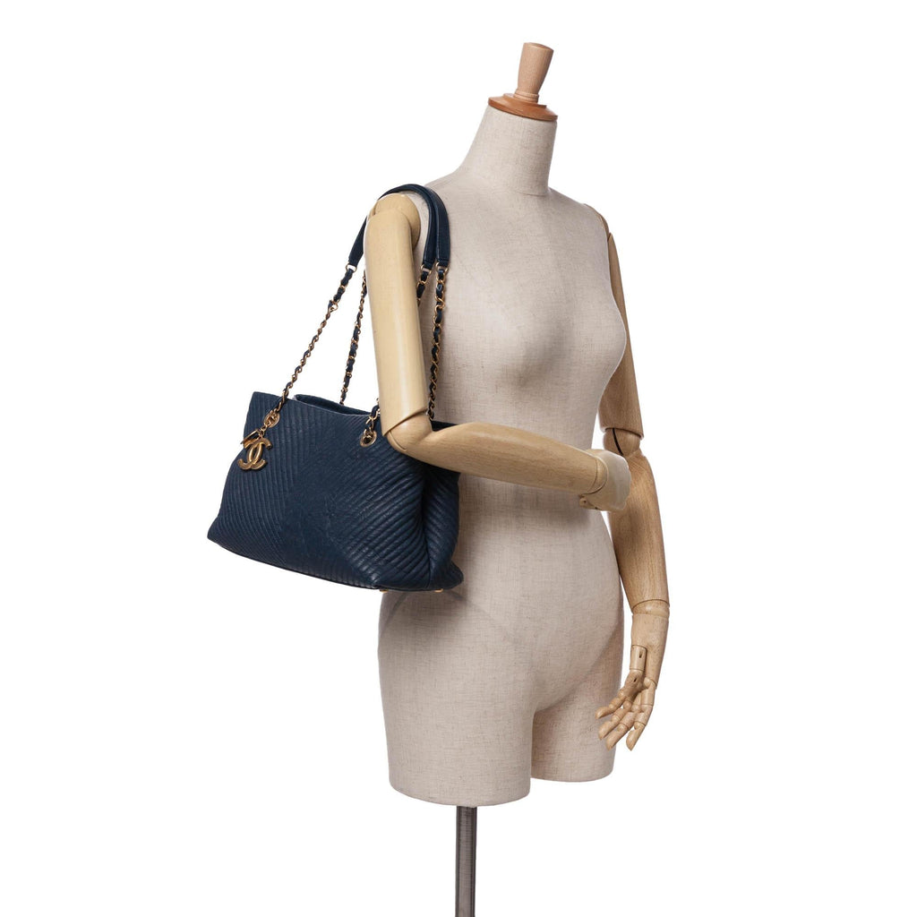 Chanel Medium Chevron Wrinkled Calfskin Medallion Charm Tote
