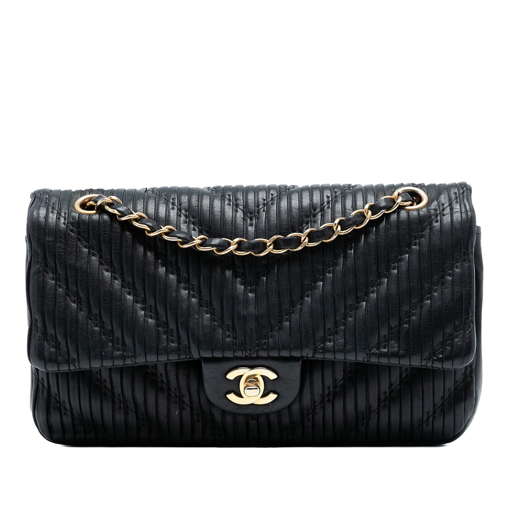 Chanel Medium Classic Chevron Calfskin Pleated Double Flap
