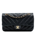 Chanel Medium Classic Chevron Calfskin Pleated Double Flap