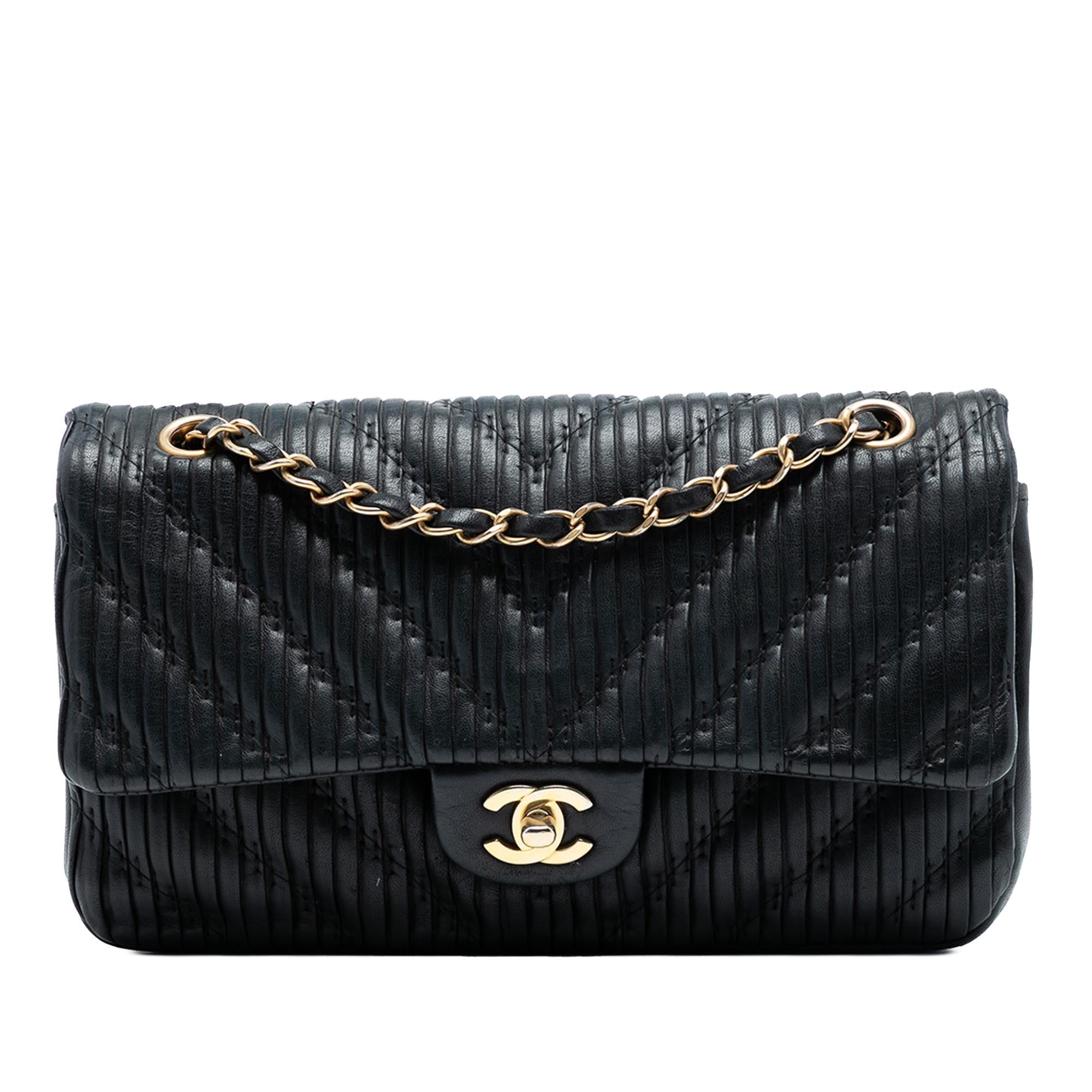 Chanel Medium Classic Chevron Calfskin Pleated Double Flap