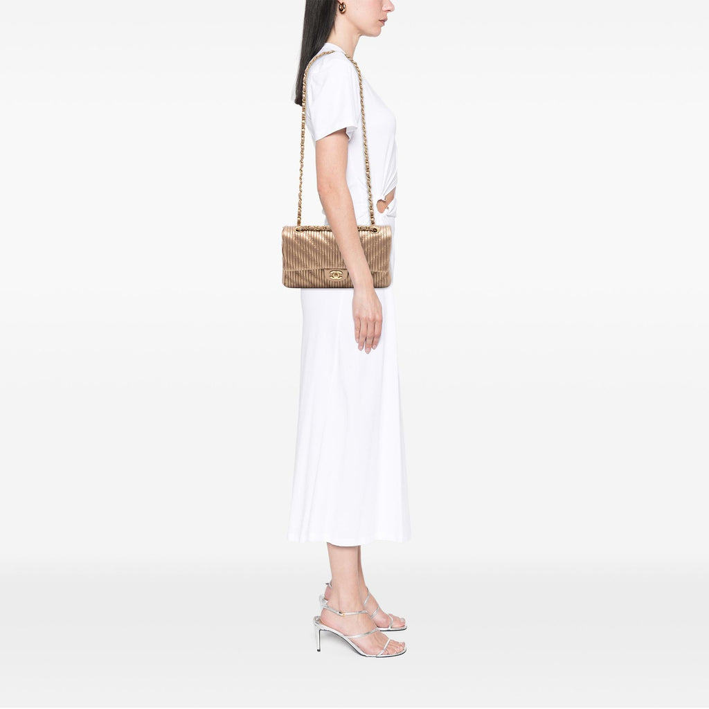 Chanel Medium Classic Chevron Calfskin Pleated Double Flap