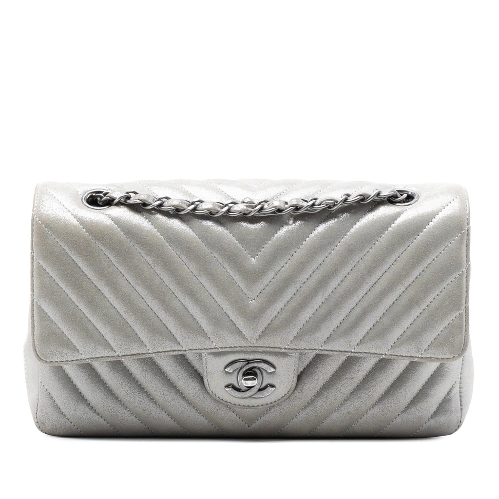 Chanel Medium Classic Chevron Iridescent Lambskin Double Flap