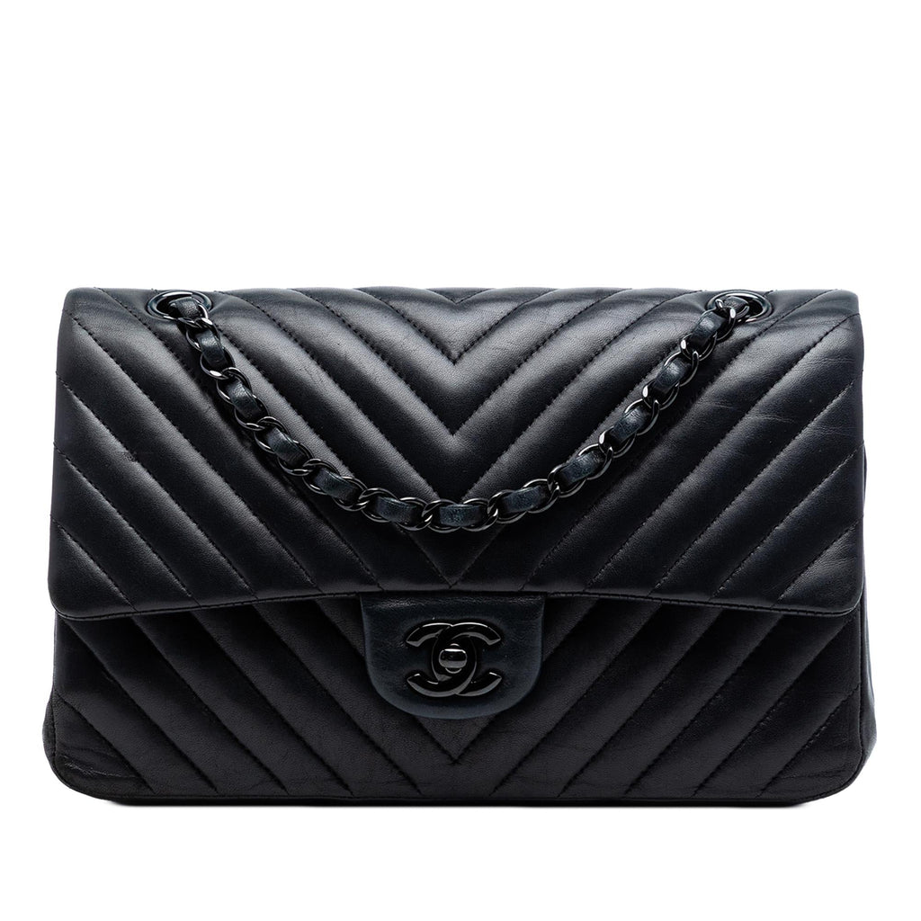 Chanel Medium Classic Chevron Lambskin So Black Double Flap