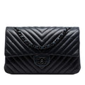 Chanel Medium Classic Chevron Lambskin So Black Double Flap