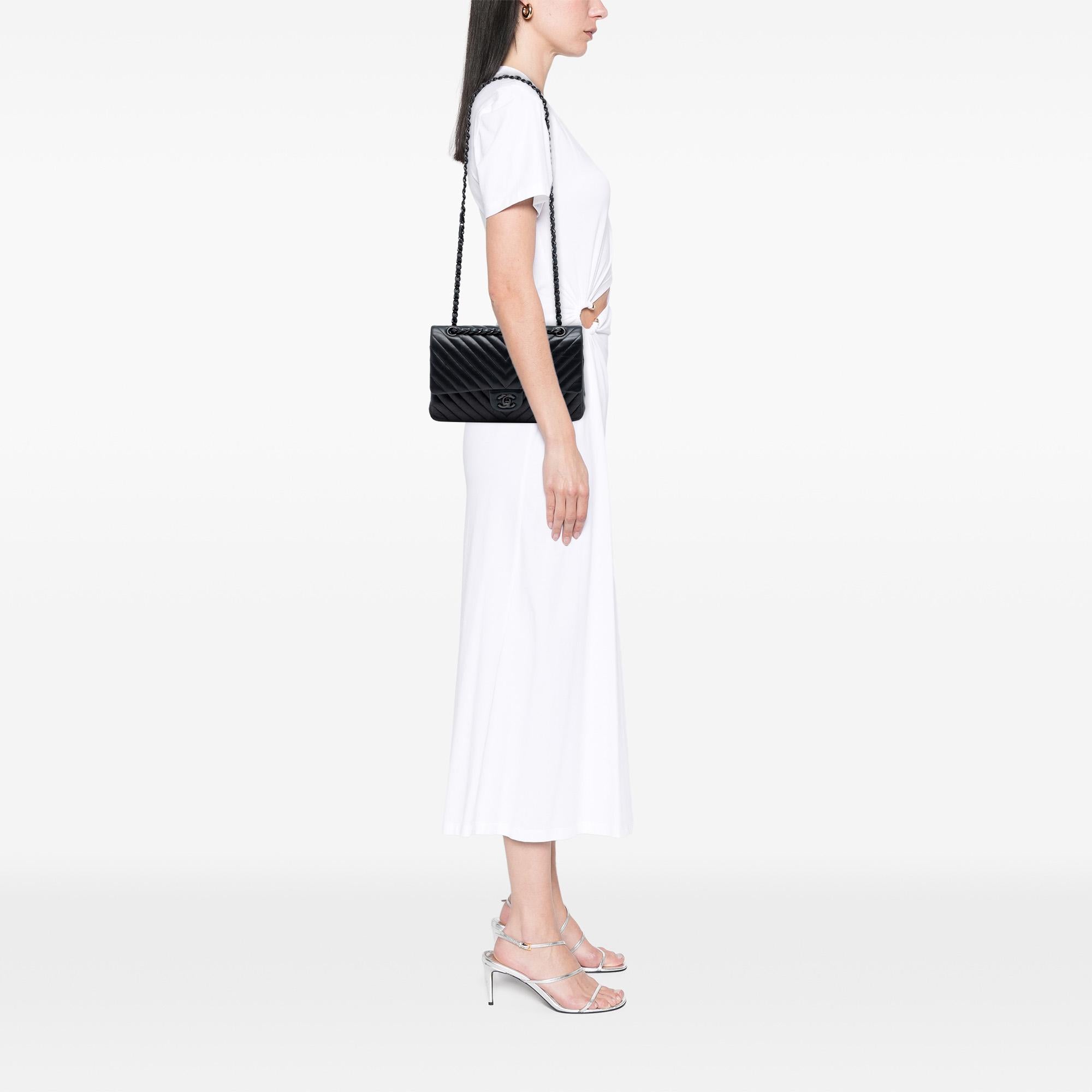 Chanel Medium Classic Chevron Lambskin So Black Double Flap