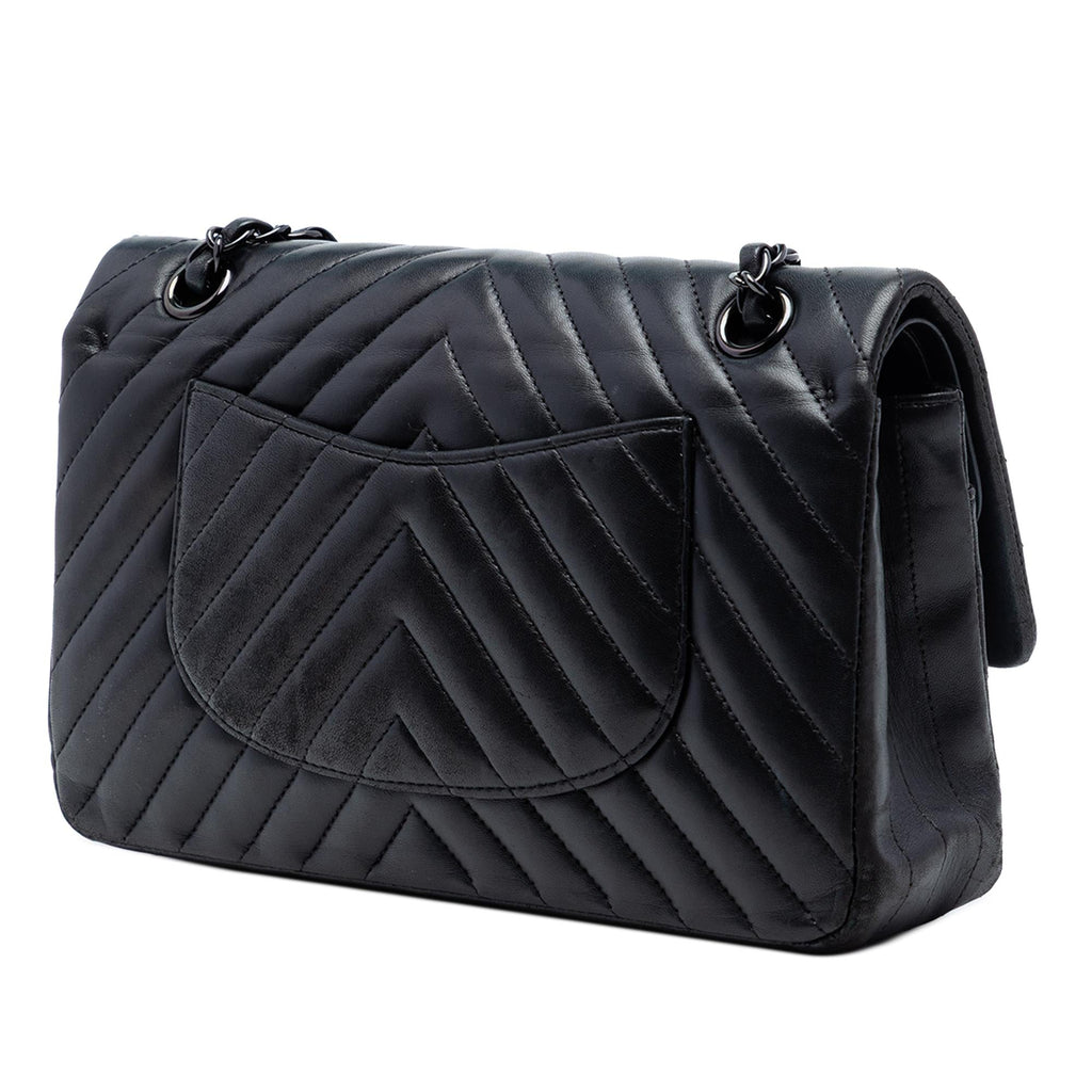 Chanel Medium Classic Chevron Lambskin So Black Double Flap