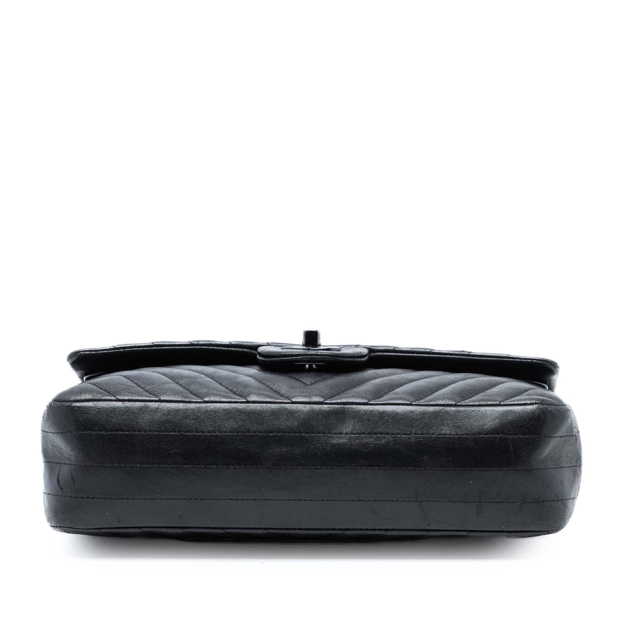 Chanel Medium Classic Chevron Lambskin So Black Double Flap