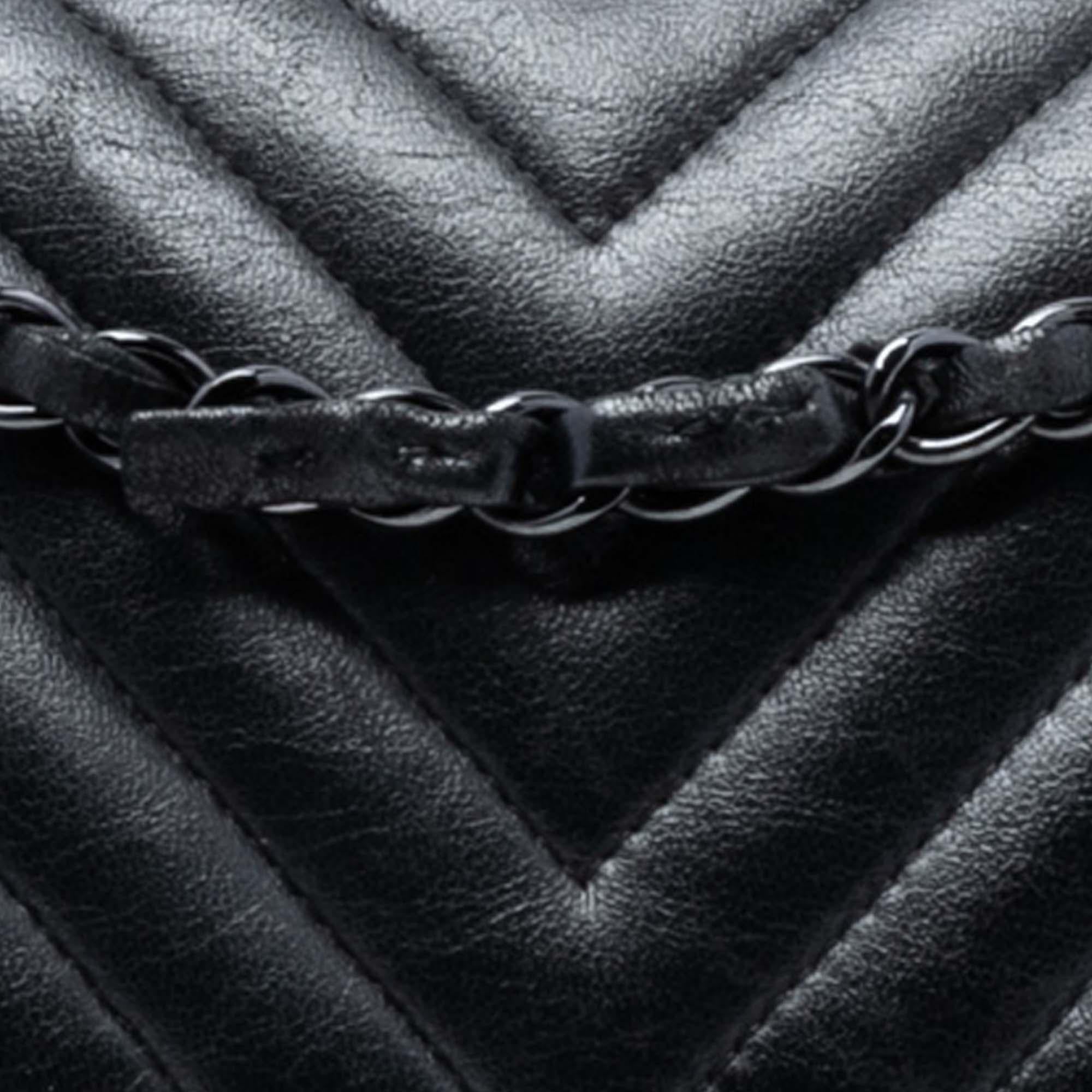 Chanel Medium Classic Chevron Lambskin So Black Double Flap