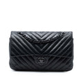 Chanel Medium Classic Chevron Lambskin So Black Double Flap