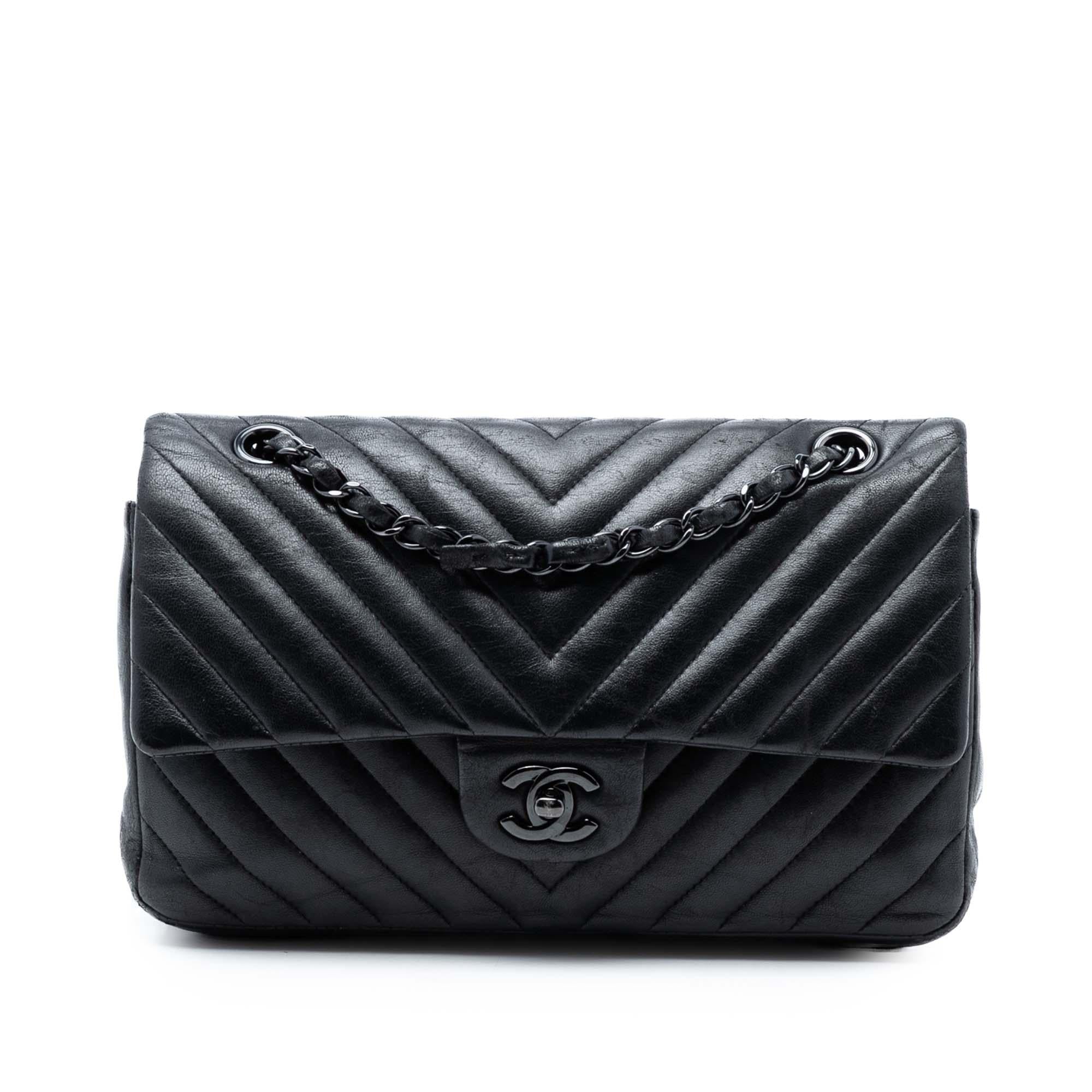 Chanel Medium Classic Chevron Lambskin So Black Double Flap